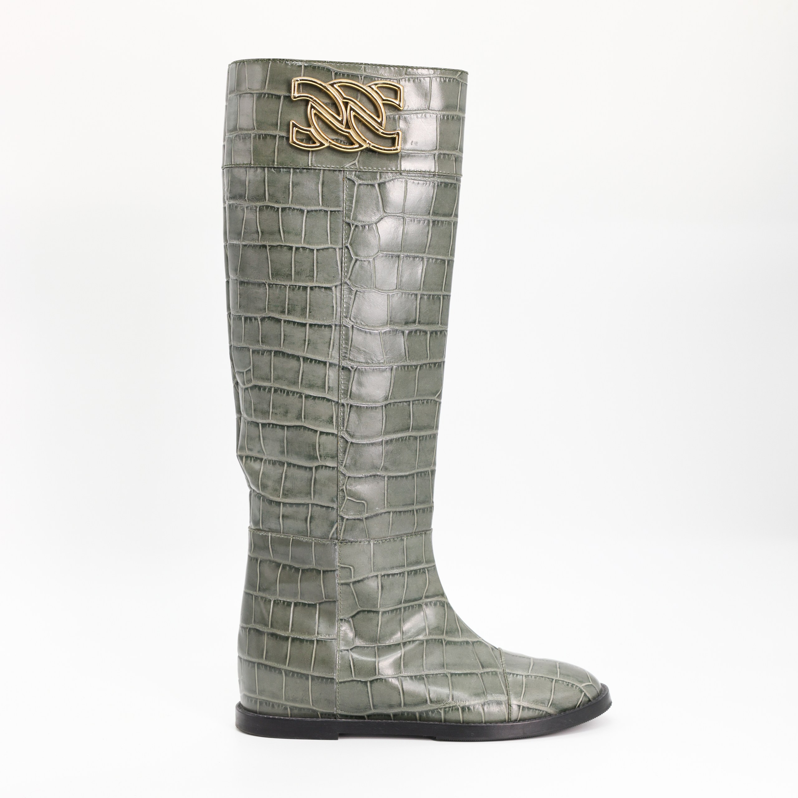 Сапоги Casadei 37 пыльно-зеленая кожа имитация кроко. Пыльники