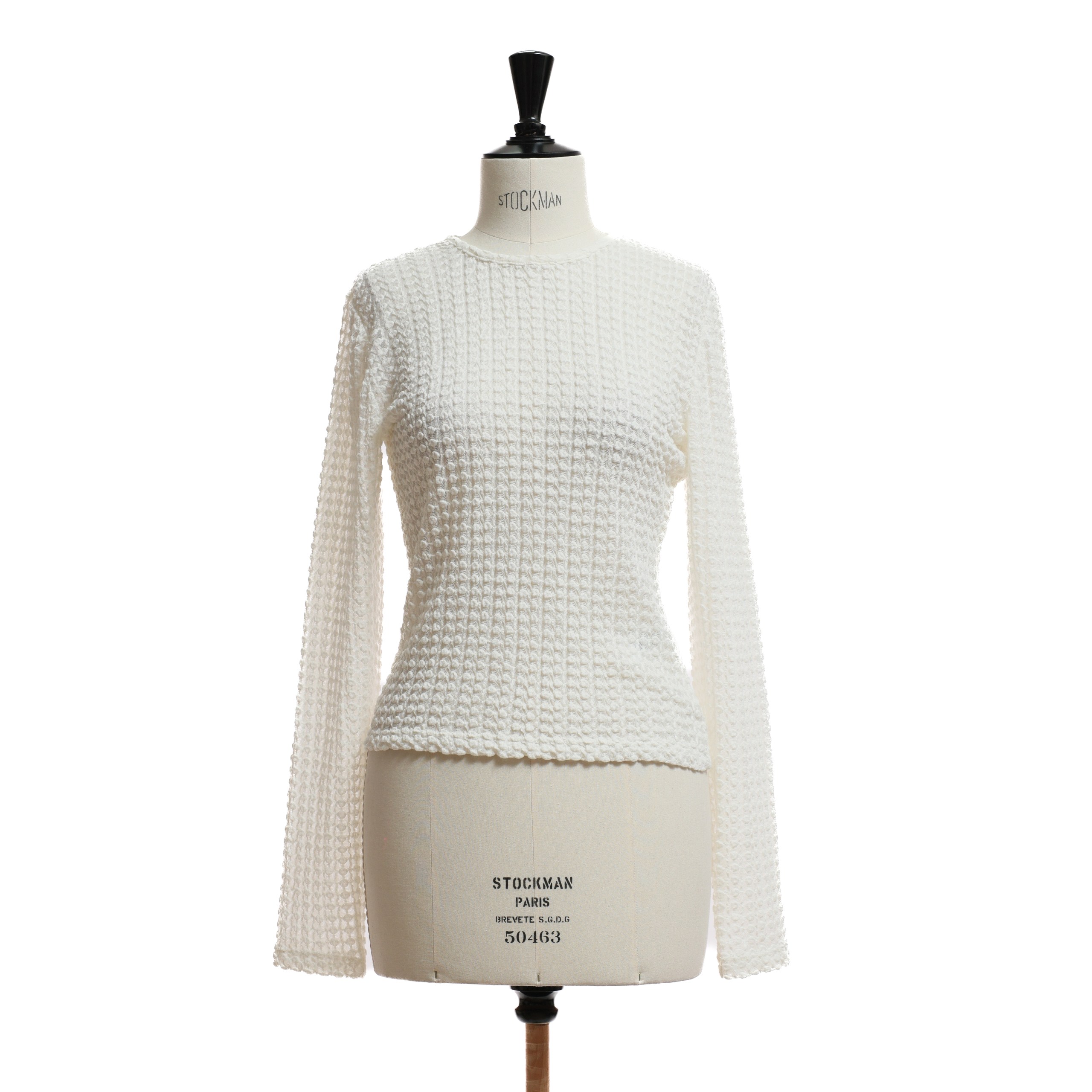 Топ FRAME L Белый котон полупрозрачная текстура,открытое горышко,длинный рукав