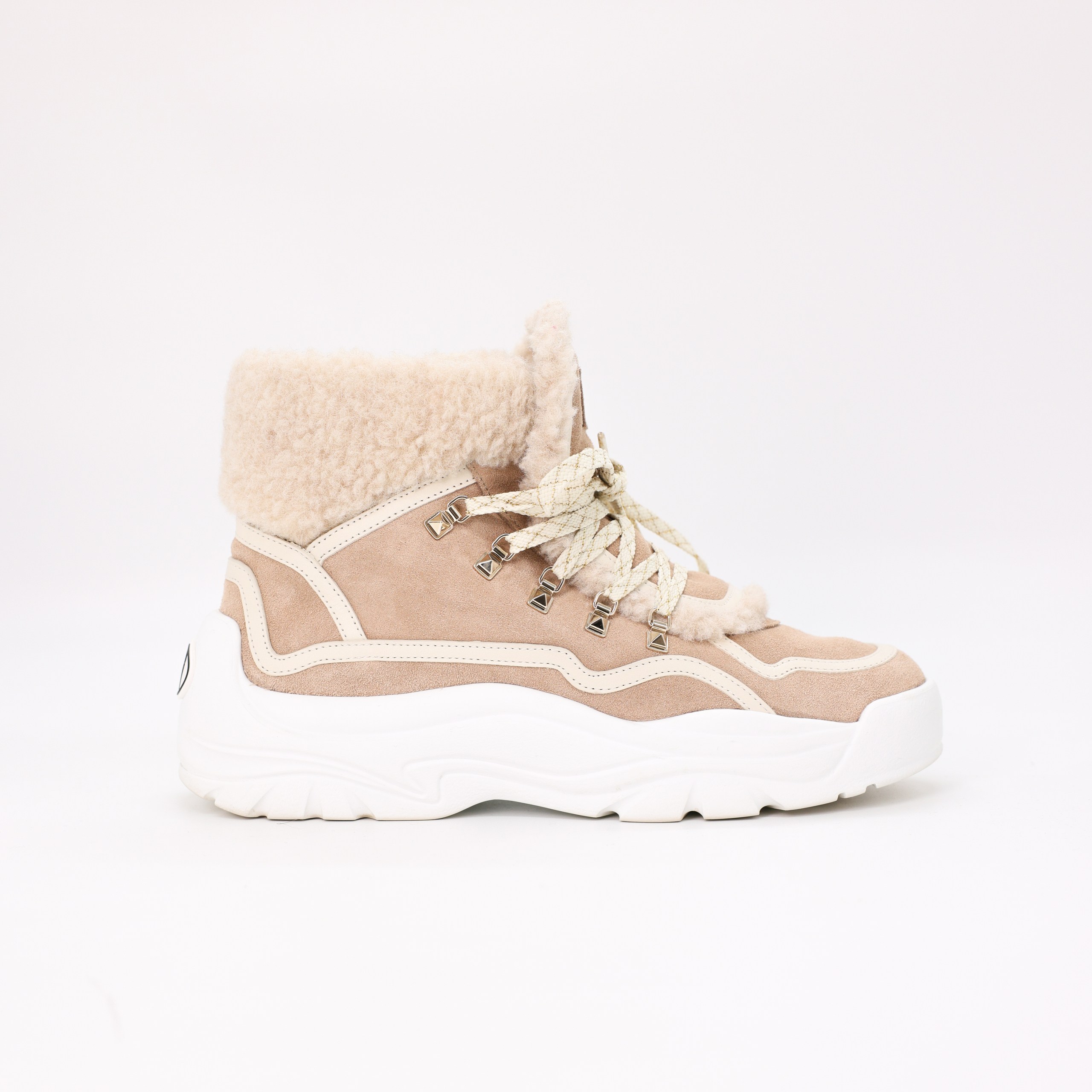 Ботинки утепленные VALENTINO 38 бежевый  золотая фурнитура,шнуровка с глиттером,белая подошва,коробка