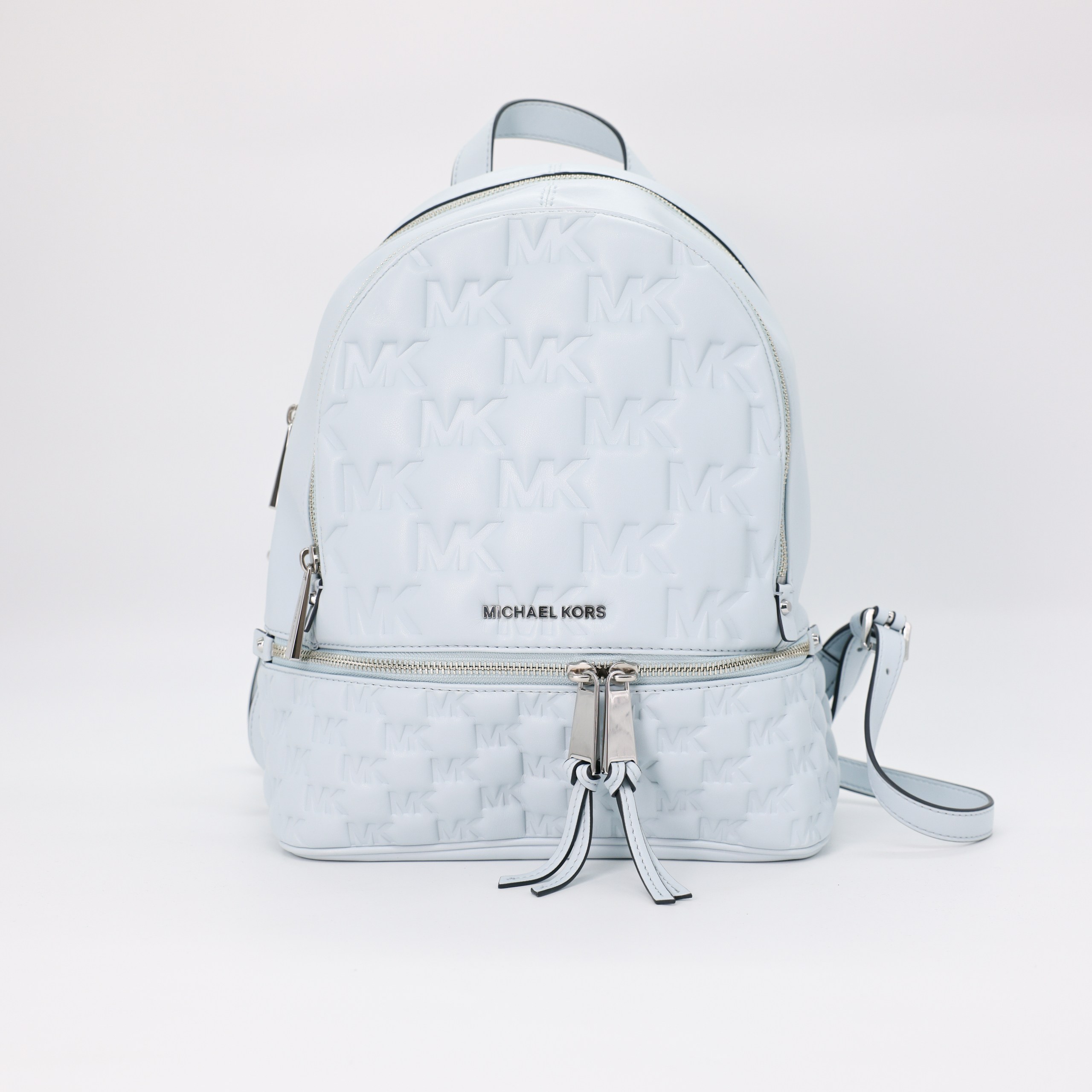 Рюкзак M MICHAEL KORS MIDDLE Голубой кожа теснение монограмм,два отделения,металический зиппер