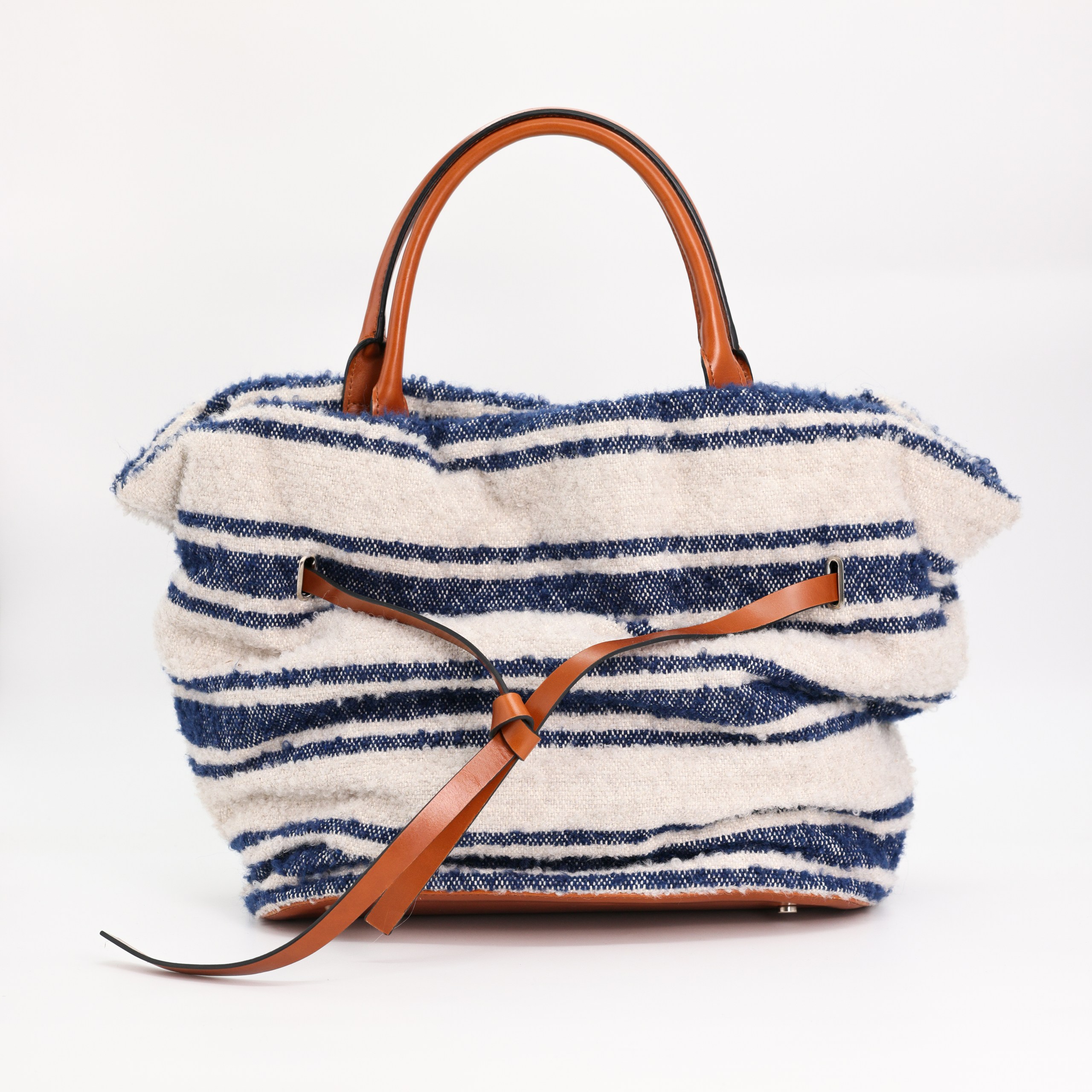 Сумка L DOROTHEE SCHUMACHER LARGE сине-белый текстиль коричневые кожанные ручки с поясочком и дном