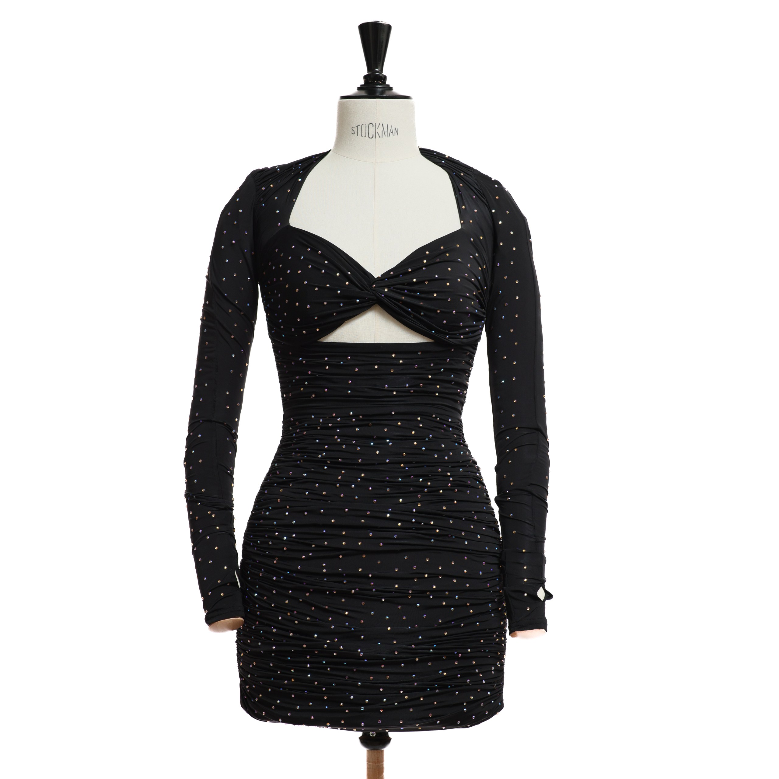 Платье Alex Perry 10 черное в цветных стразах, сборка, отрезной топ 