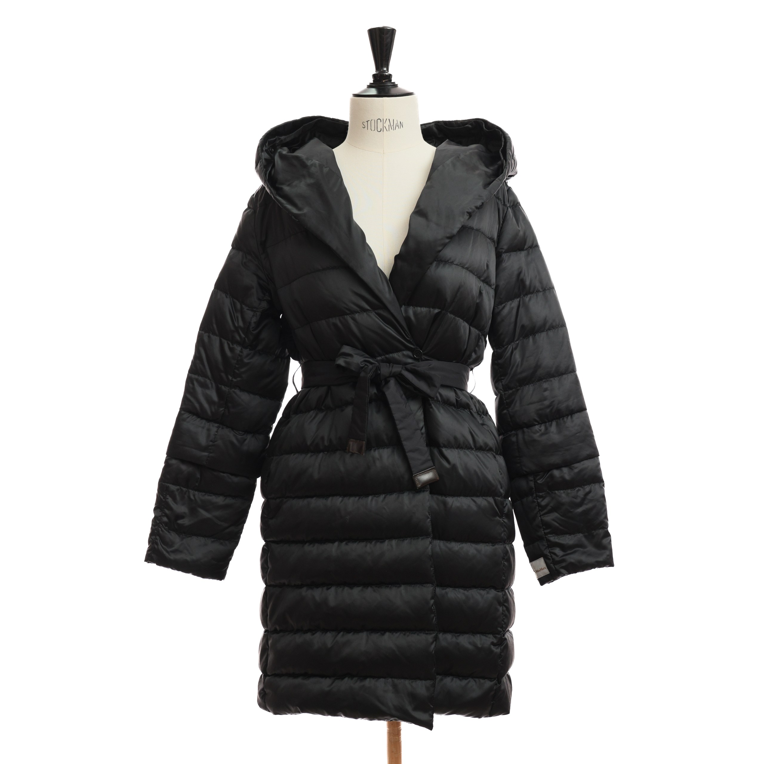 Пальто утепленное MAX MARA 36 Черный балонь под пояс, внутренний ремешок+сумка-чехол с меховым воротничком