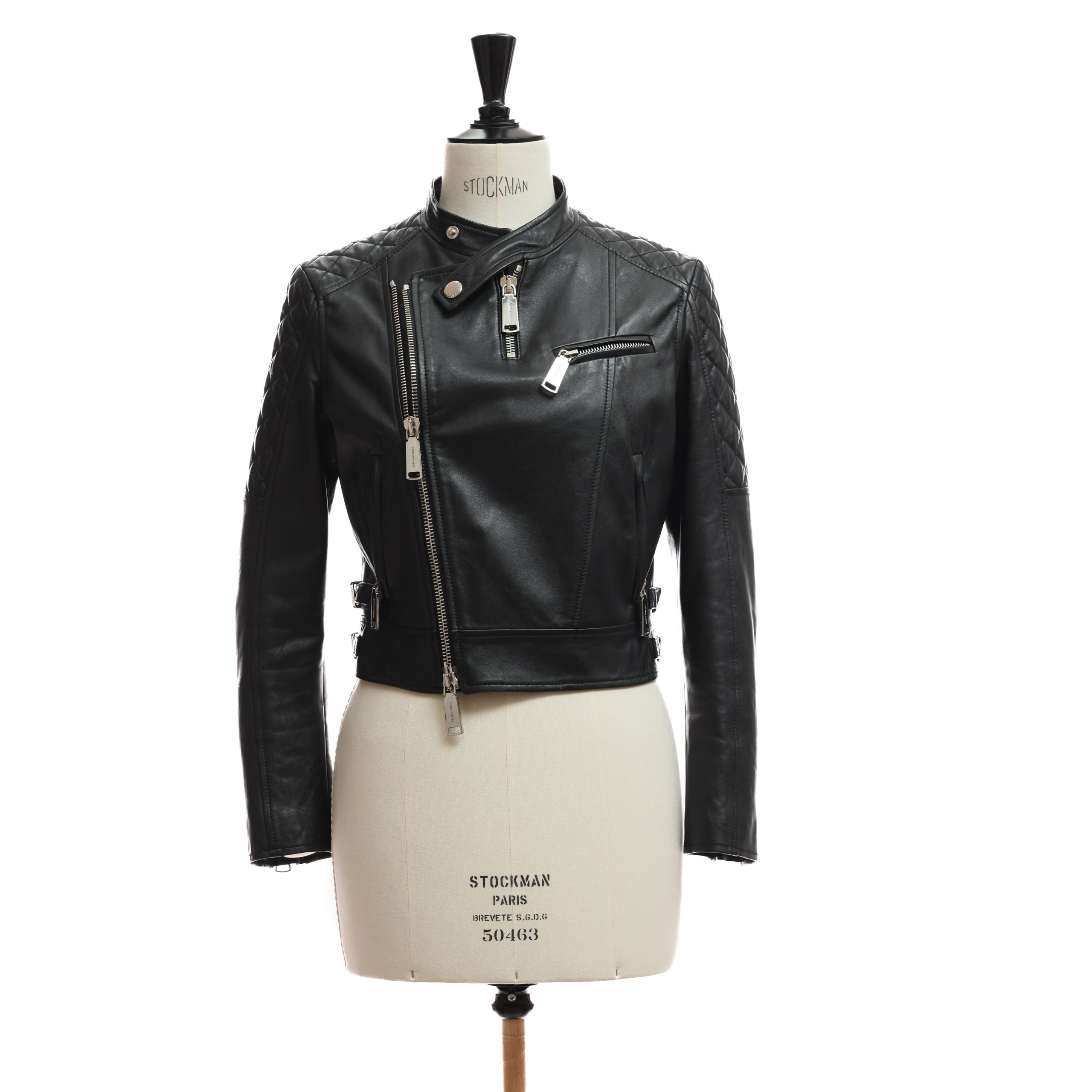 Куртка DSQUARED2 44 Черный кожа металическая фурнитура,ромбовидная строчка по плечам