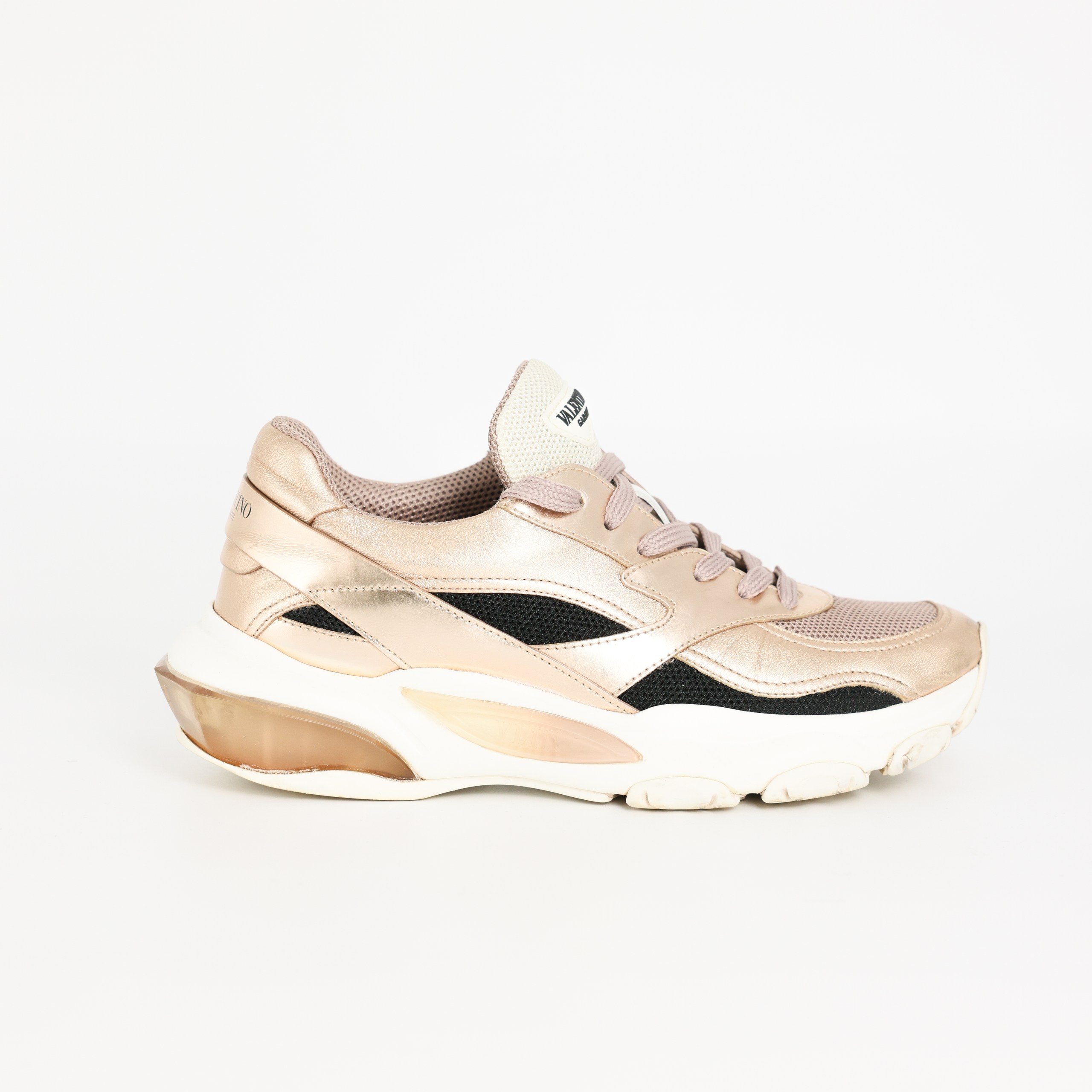 Кроссовки VALENTINO 37 MULTICOLOR кожа/текстиль розовый металик кожа, черная/лиловая/серая сетка, лиловые шнурки