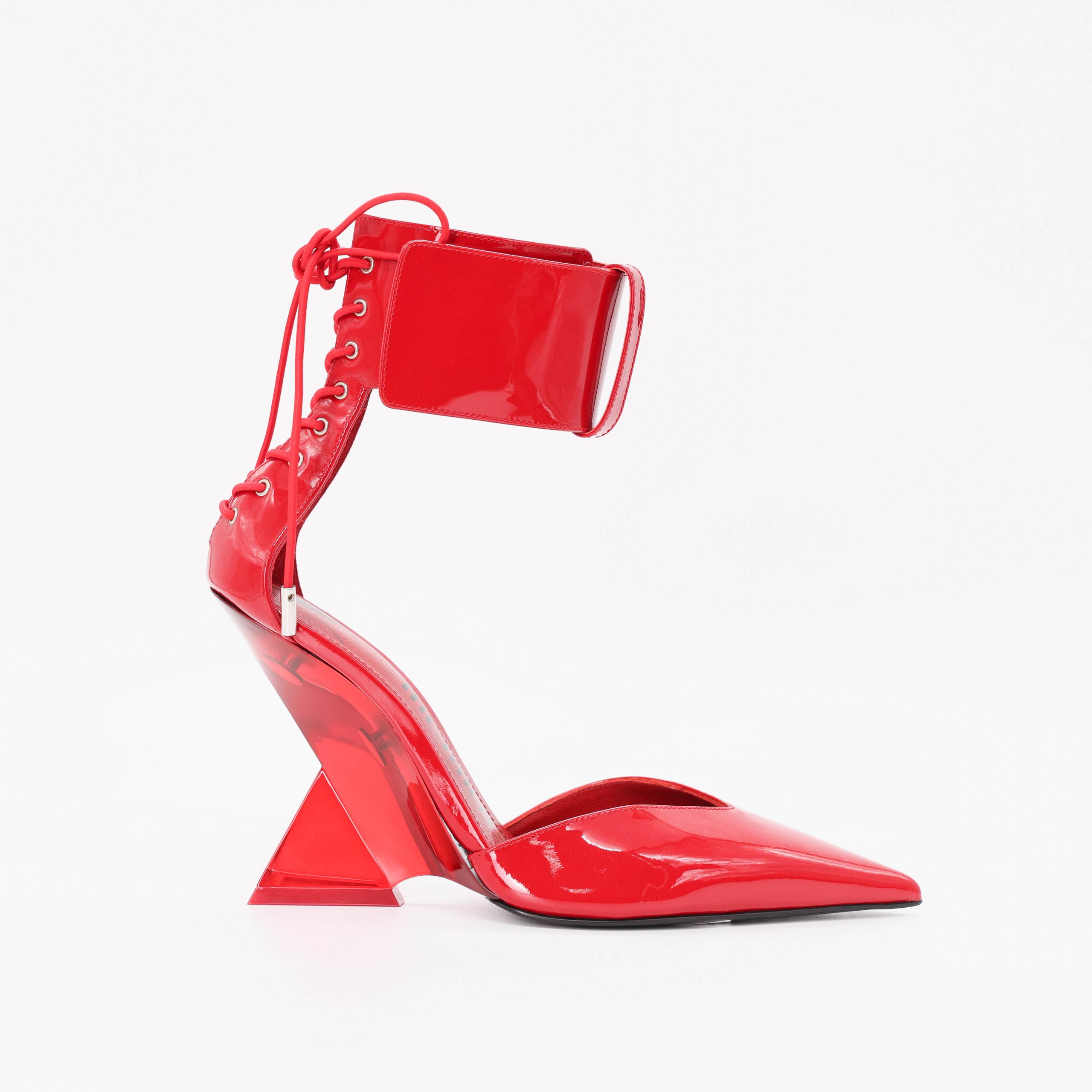 Туфли The Attico 37.5 красный лак, сзади шнуровка, полупрозрачный фигурный каблук. Коробка