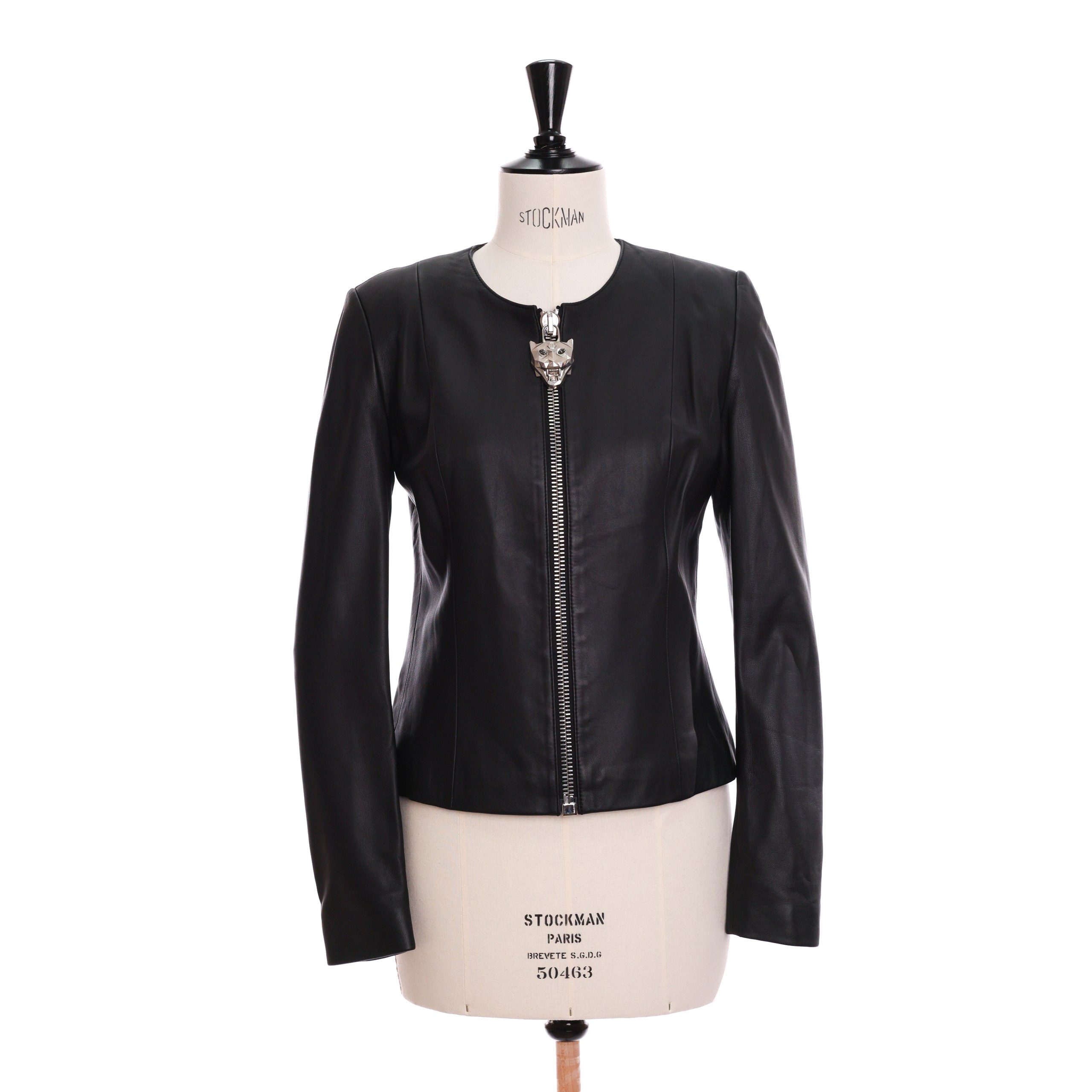 Куртка PP S черная кожа, голова пантеры замок