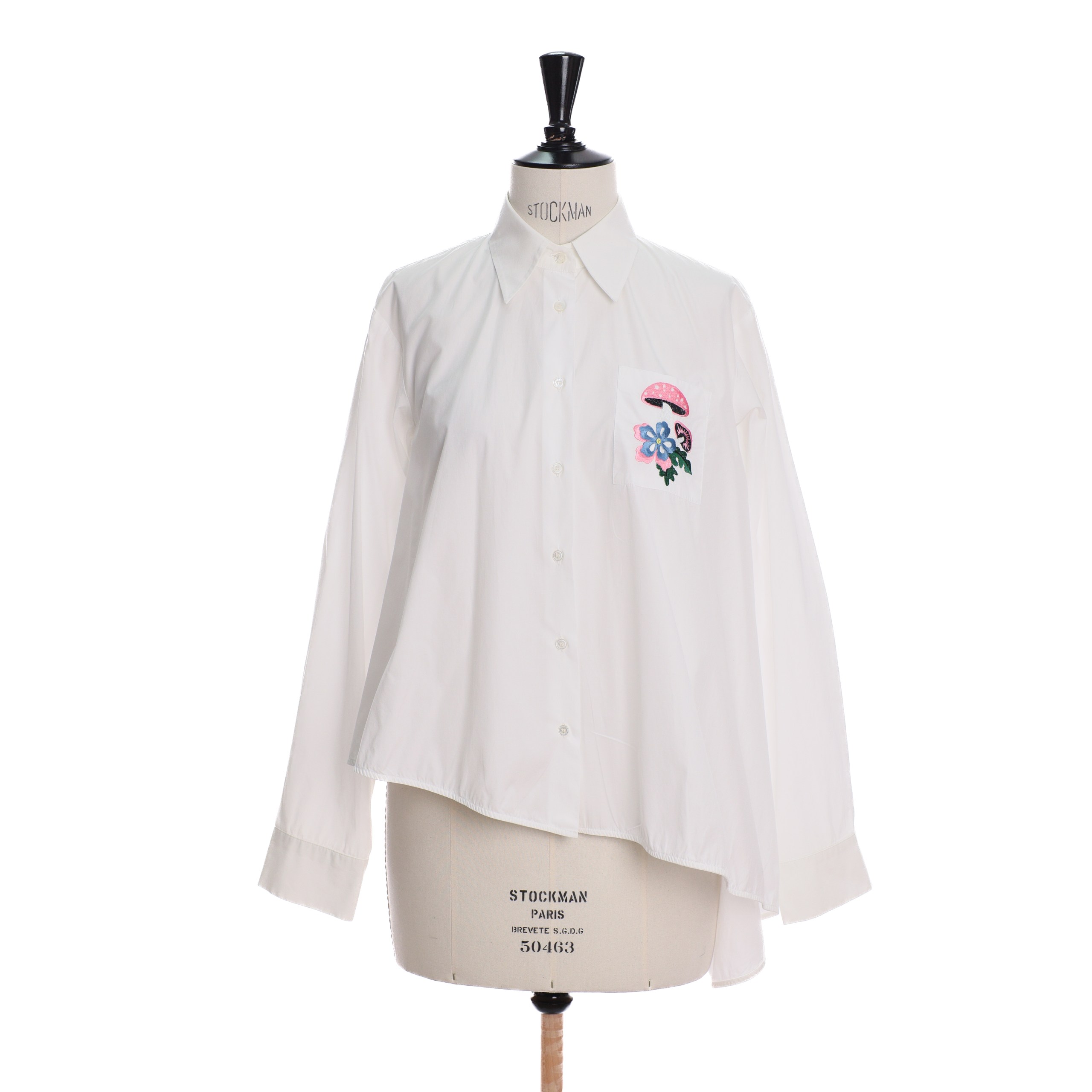 Рубашка WEEKEND MAX MARA S Белый котон розовый грибочек с цветком по левому карману