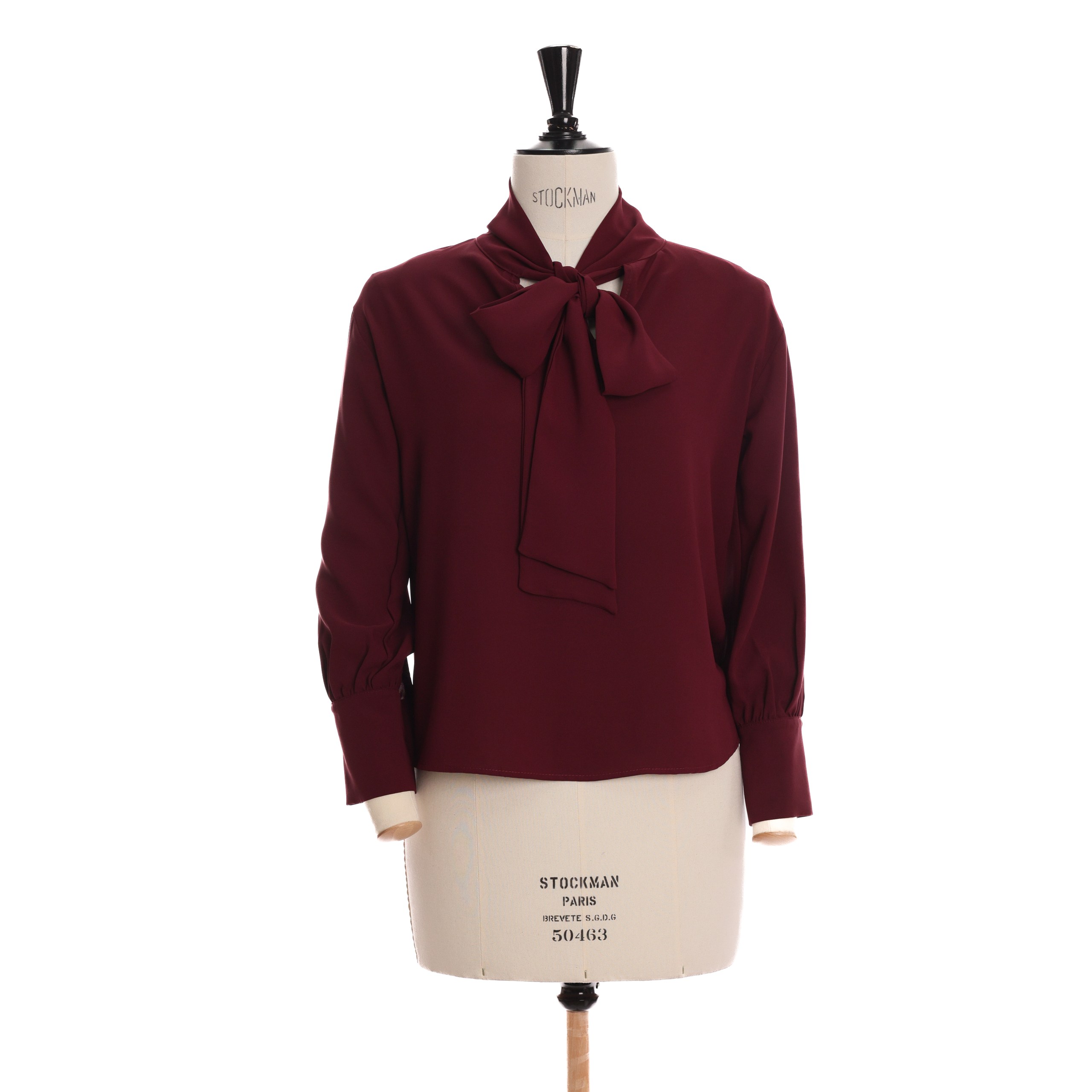 Рубашка FLAVIO CASTELLANI S Бордо текстиль V-образный вырез,бант по вороту,золотые пуговицы по краю рукавов