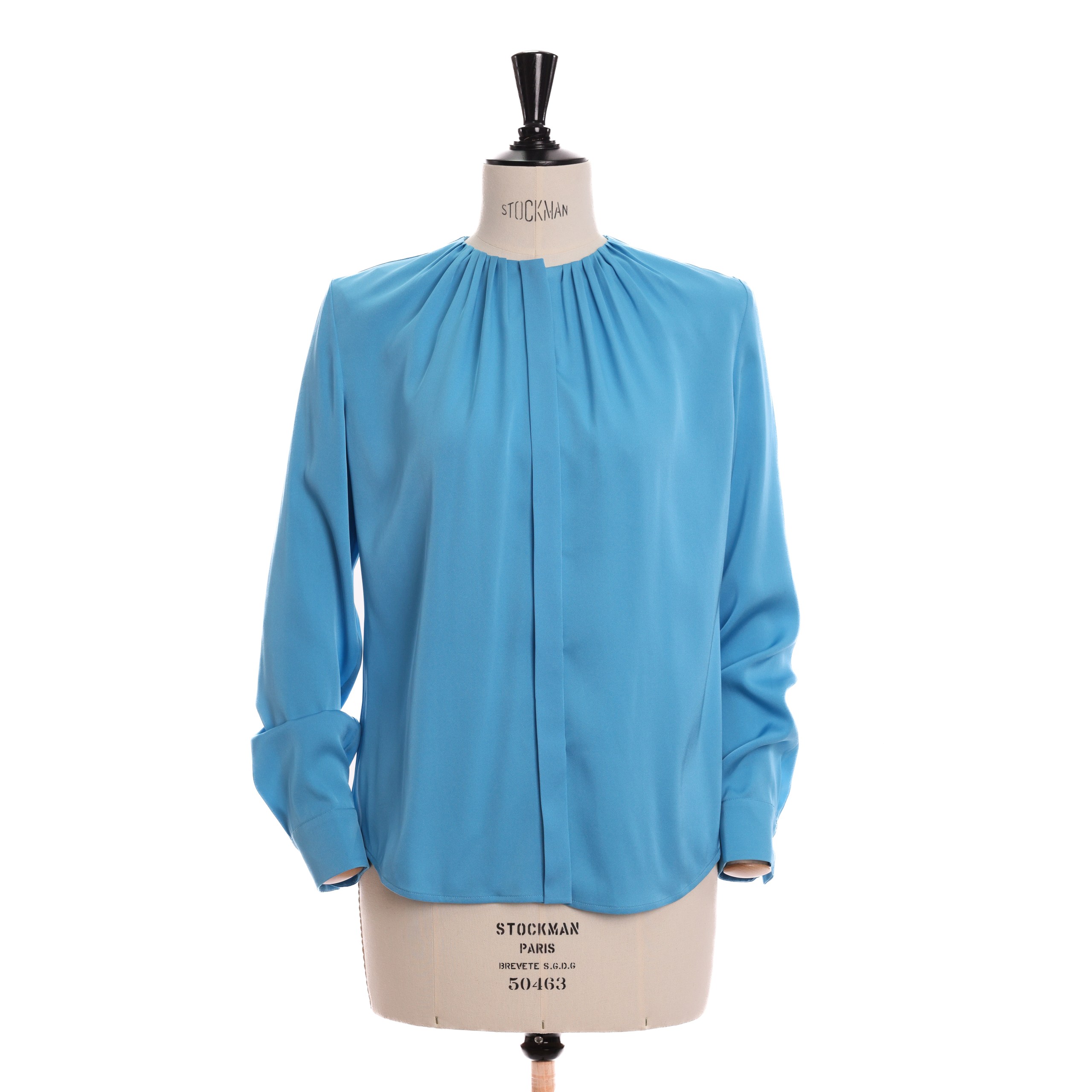 Рубашка BOSS 42 ГОЛУБОЙ шелк сборка по краю ворота