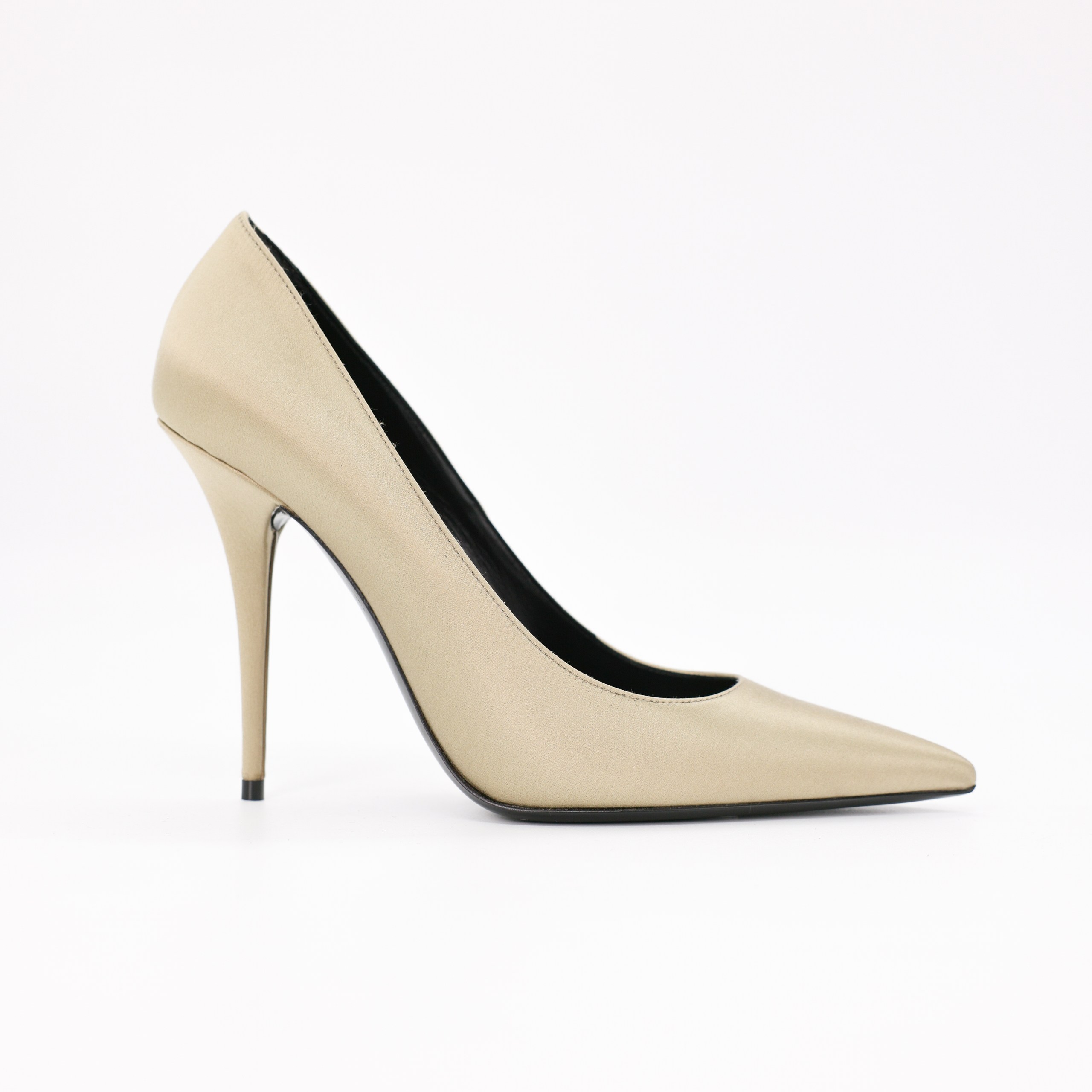 Туфли SAINT LAURENT 37,5 Оливковый сатин классическая лодочка,черная кожа внутри,11 см шпилька,коробка