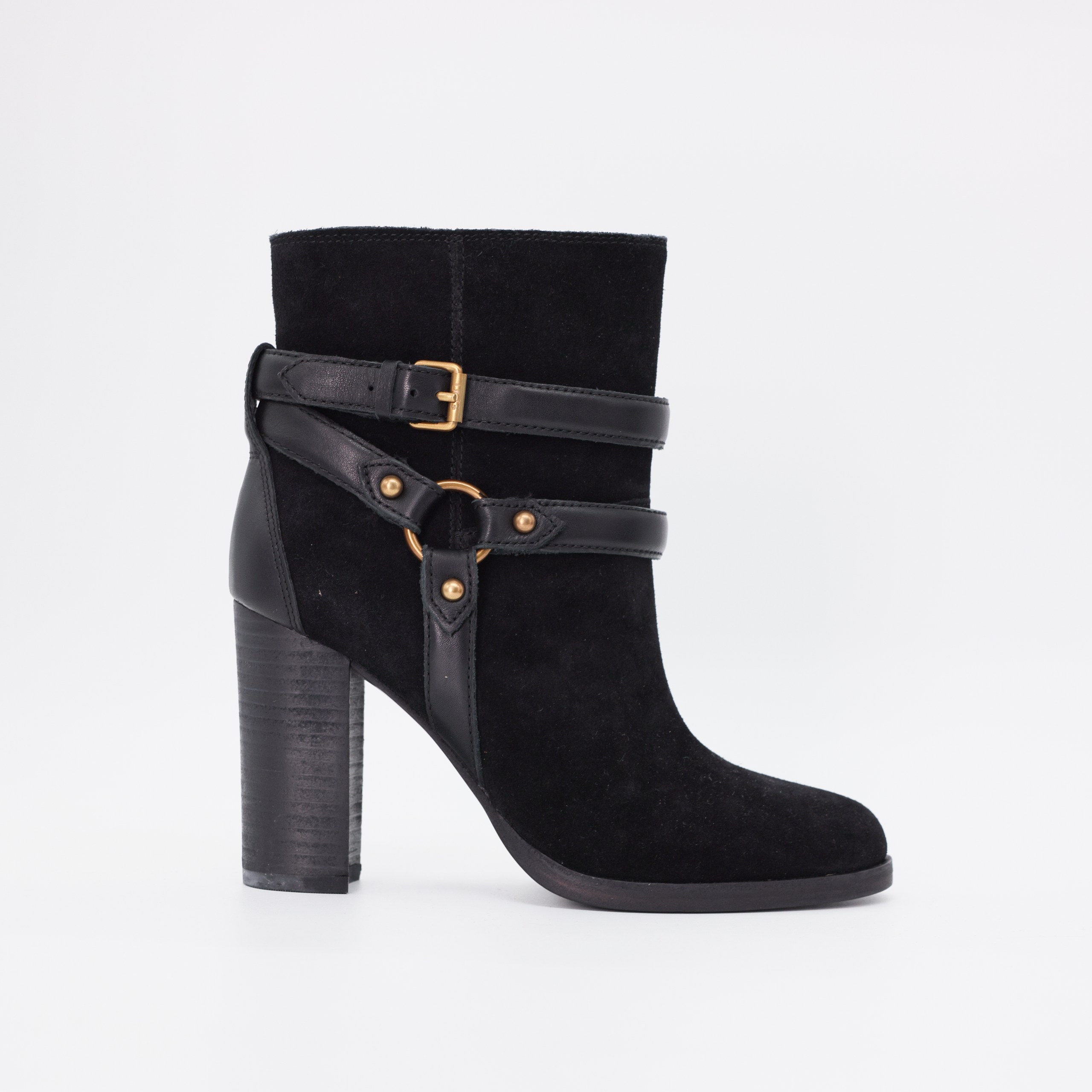 Полусапожки UGG 37 Черный замша декор ремешки,золотая фурнитура,устойчивый каблук 9 см