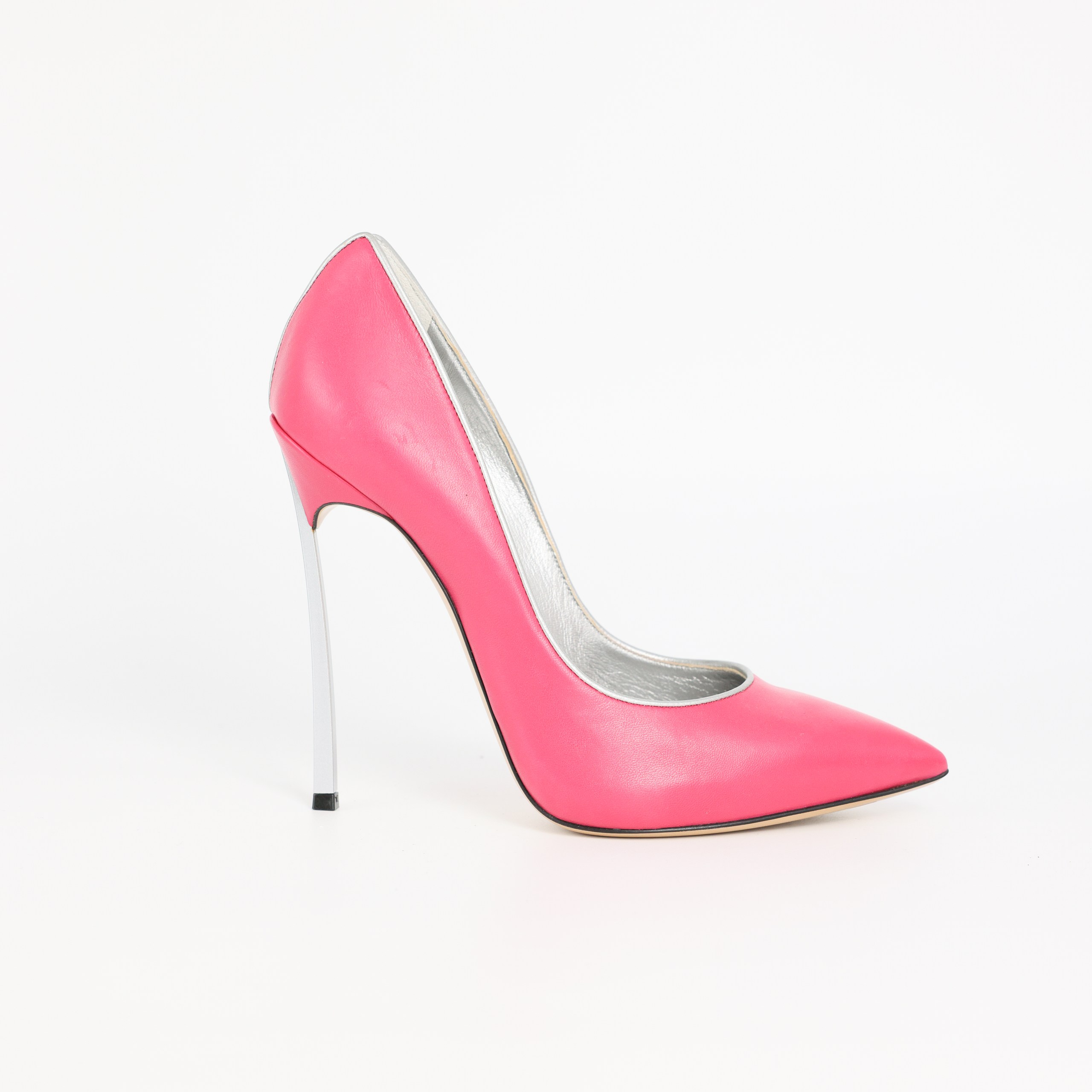 Туфли CASADEI 36.5 MULTICOLOR кожа фуксия, серебристый кант и каблук
