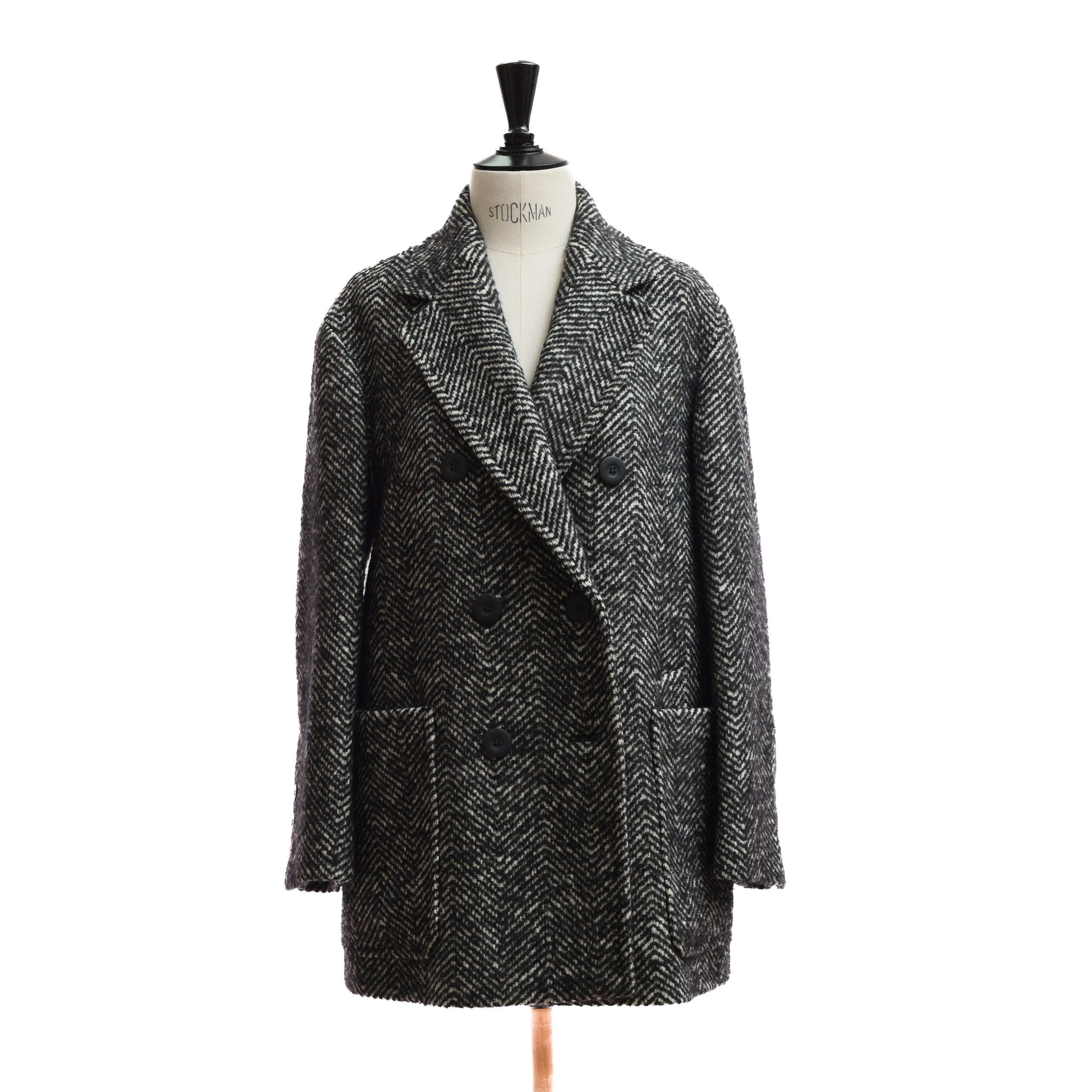 Полупальто MAX MARA STUDIO 40 Черно-белый шерсть принт елочка,двубортное