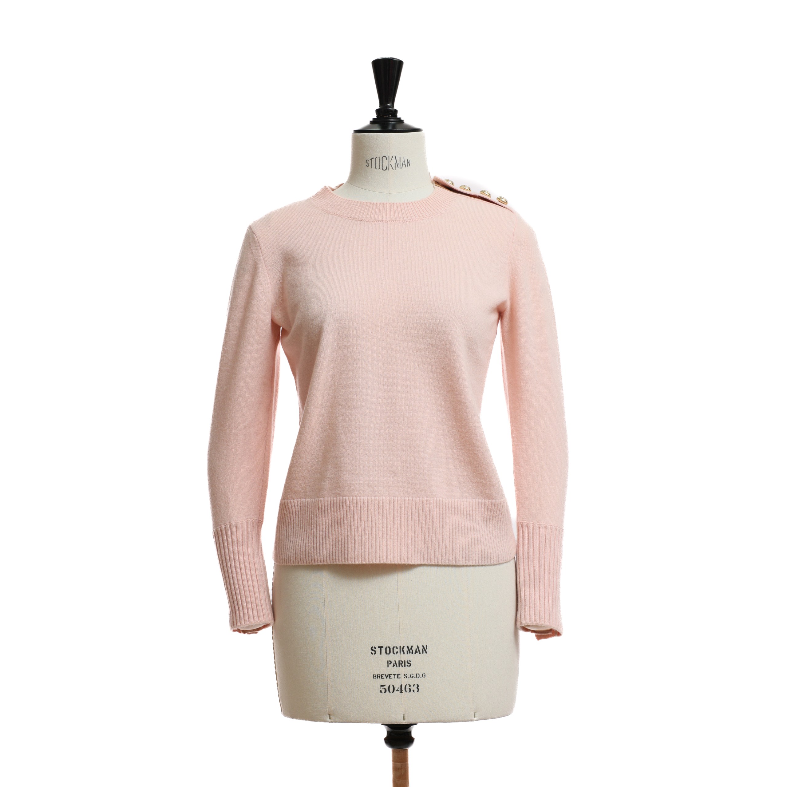 Свитер BURBERRY M Пудрово-розовый POWDER PINK кашемир по левому плечу золотые пуговицы,мелкая вязка