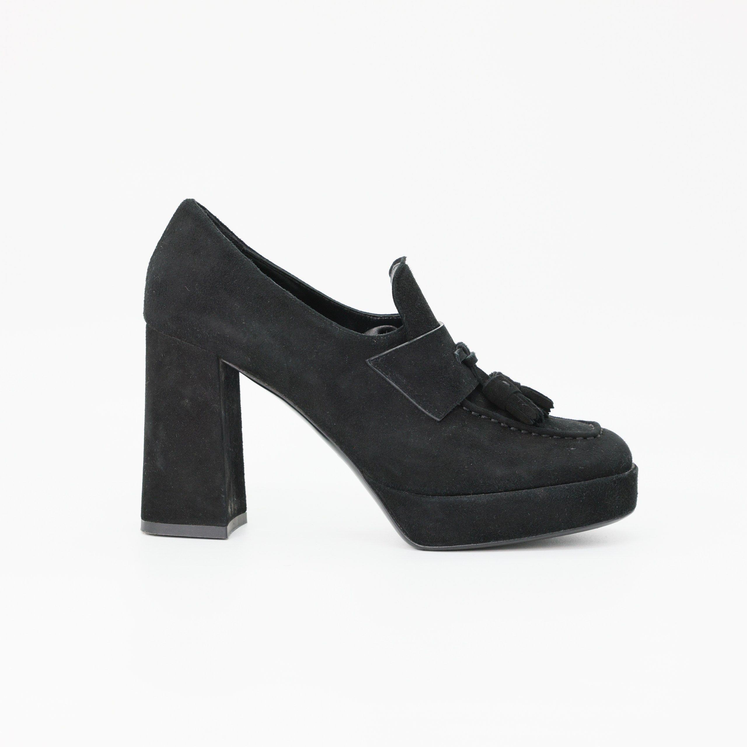 Туфли FRATELLI ROSSETTI 37,5 Черный замша язычек,декор кисточки,крупный каблук 10см,пыльник