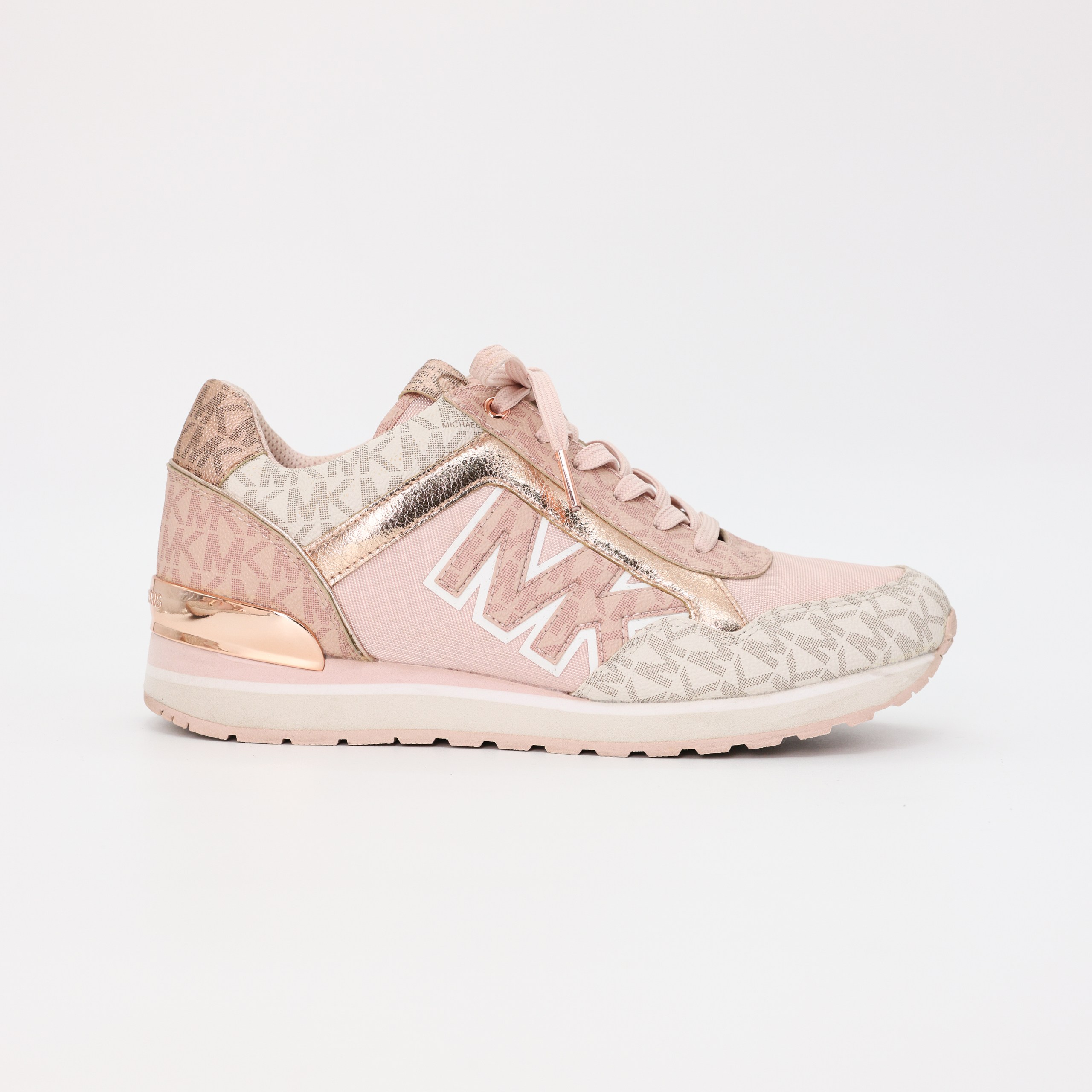 Кроссовки MK 38 серый/розовый монограм, розовый текстиль, розовая метал кожа. Коробка