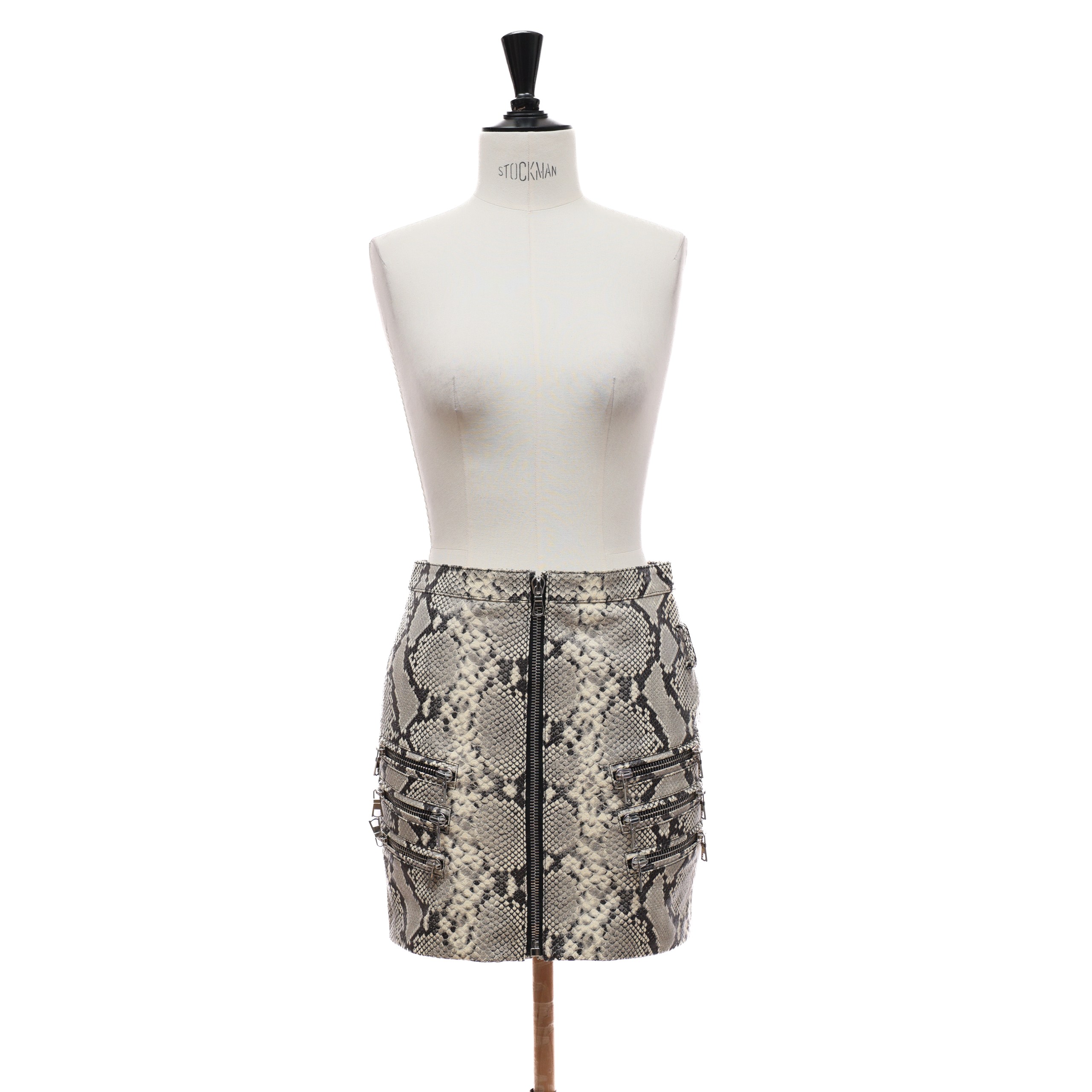 Юбка UNRAVEL PROJECT 40 Питон кожа оливковый оттенок,металические зипперы,короткая