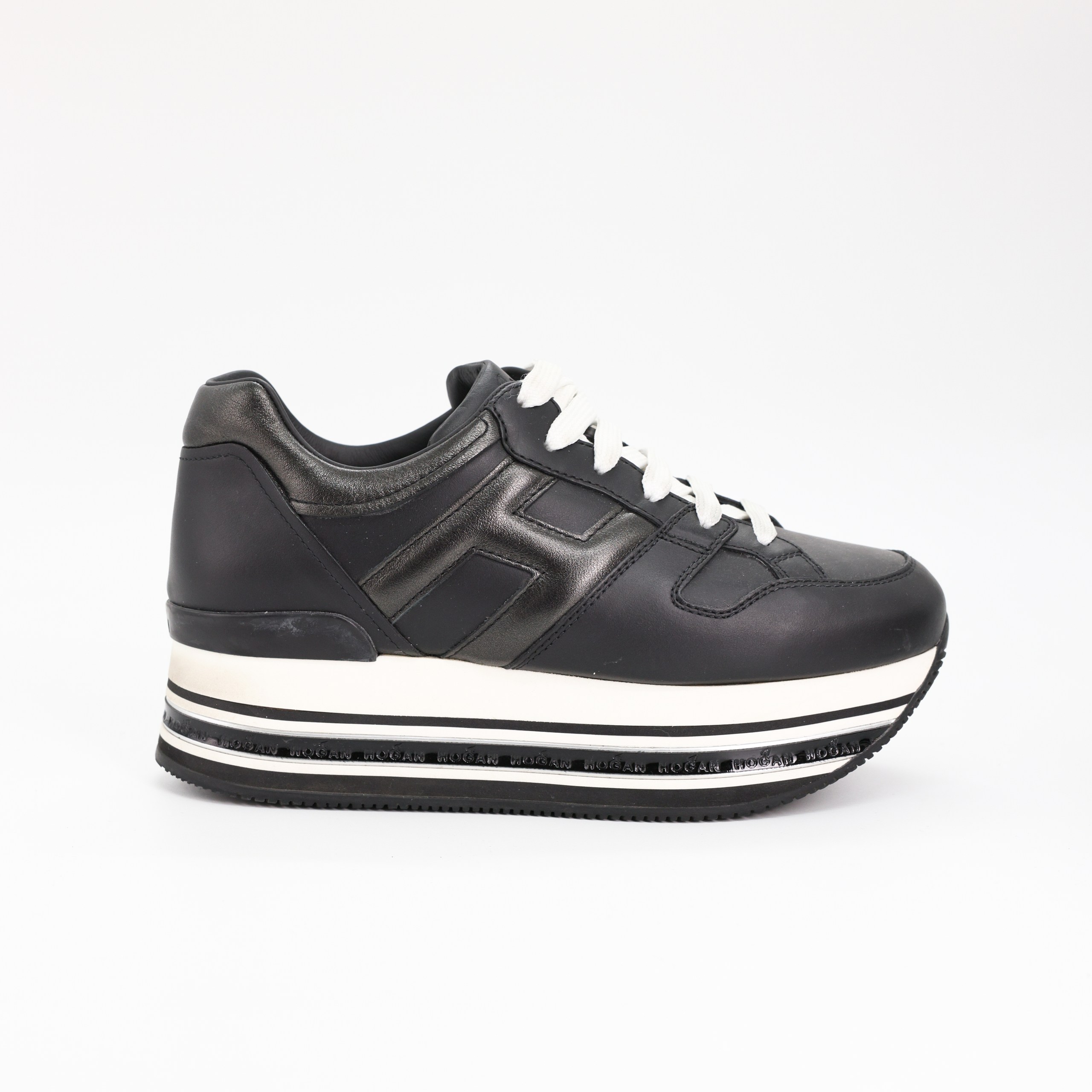 Кроссовки Hogan 37 черная кожа, ч/б платформа. Пыльник