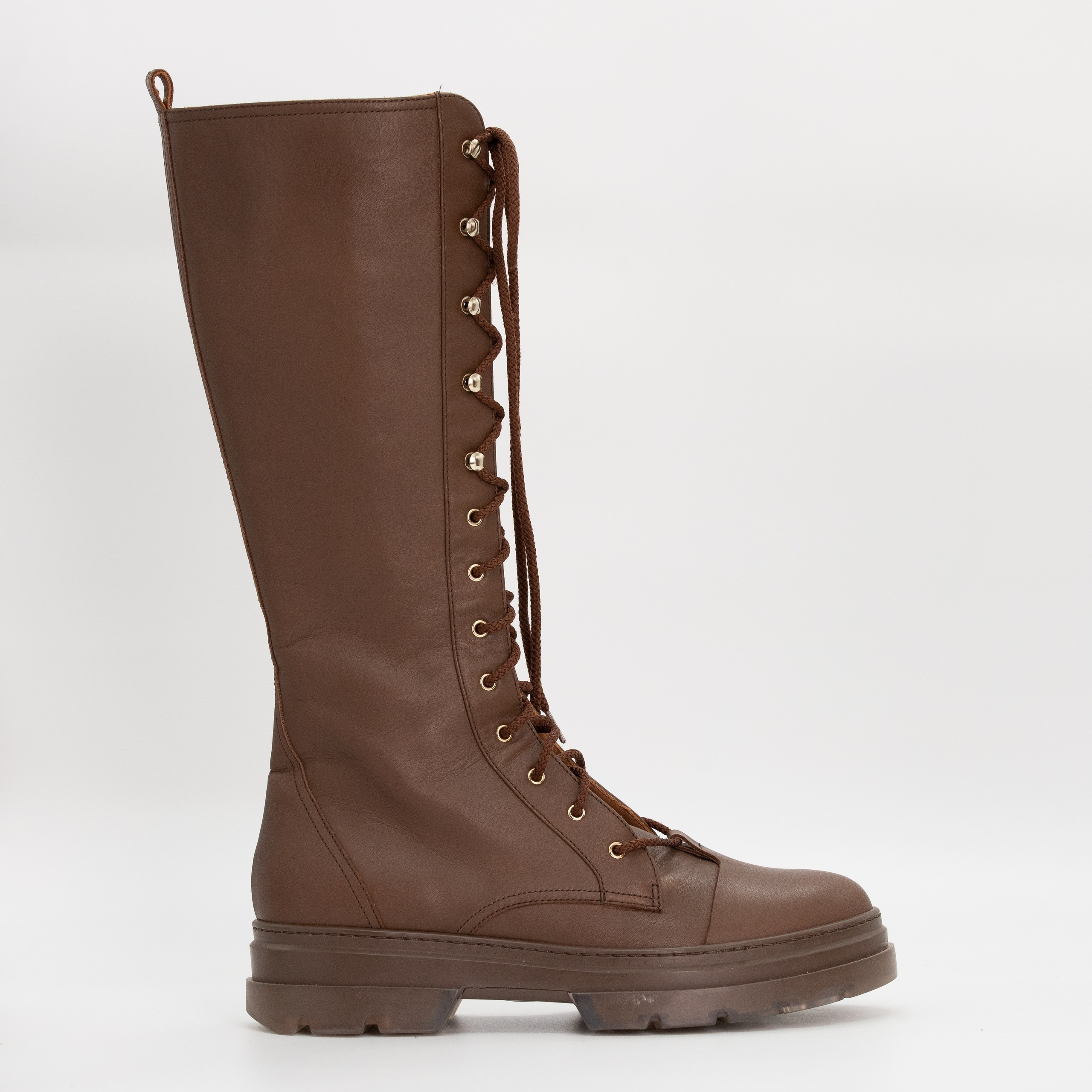 Сапоги MAX MARA 40 коричневый кожа золотая фурнитура,шнуровка по длине,зипер по бокам