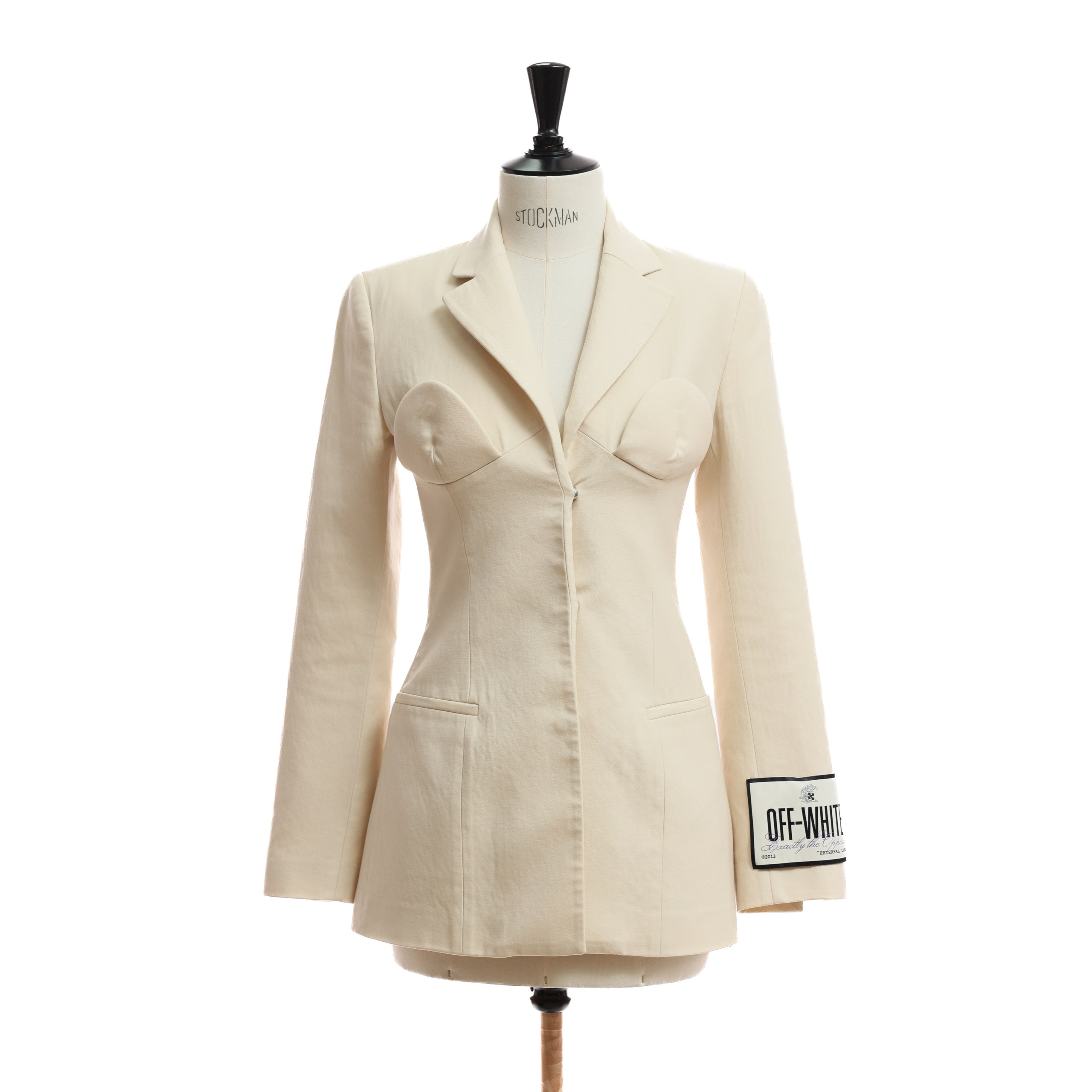 Пиджак OFF-WHITE 38 айвори шерсть внешние подкладки на груди,лого левый рукав с разрезами