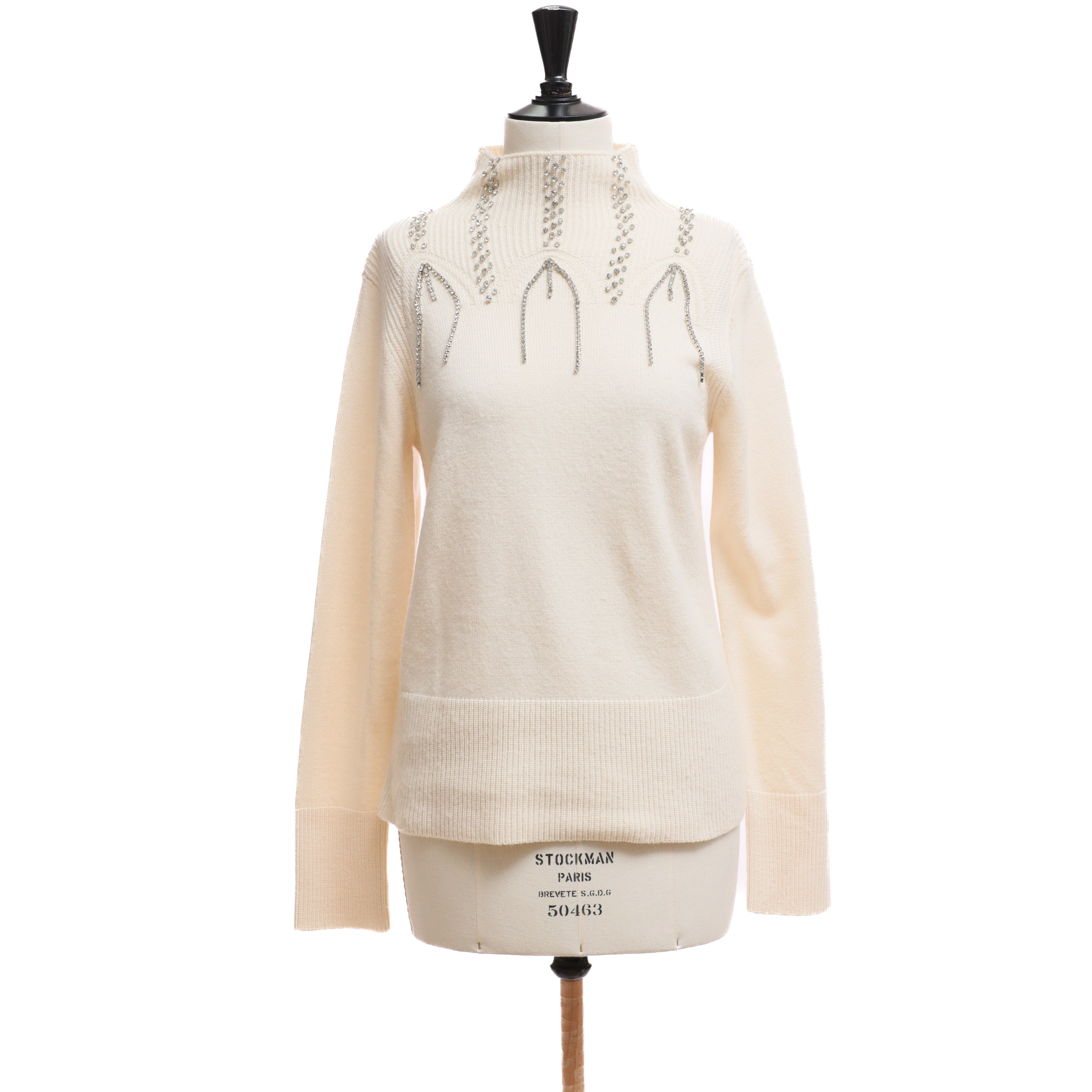 Свитер TWINSET XS Бежевый текстиль вязка,декор из серебрянных камней по верху,свободное горло