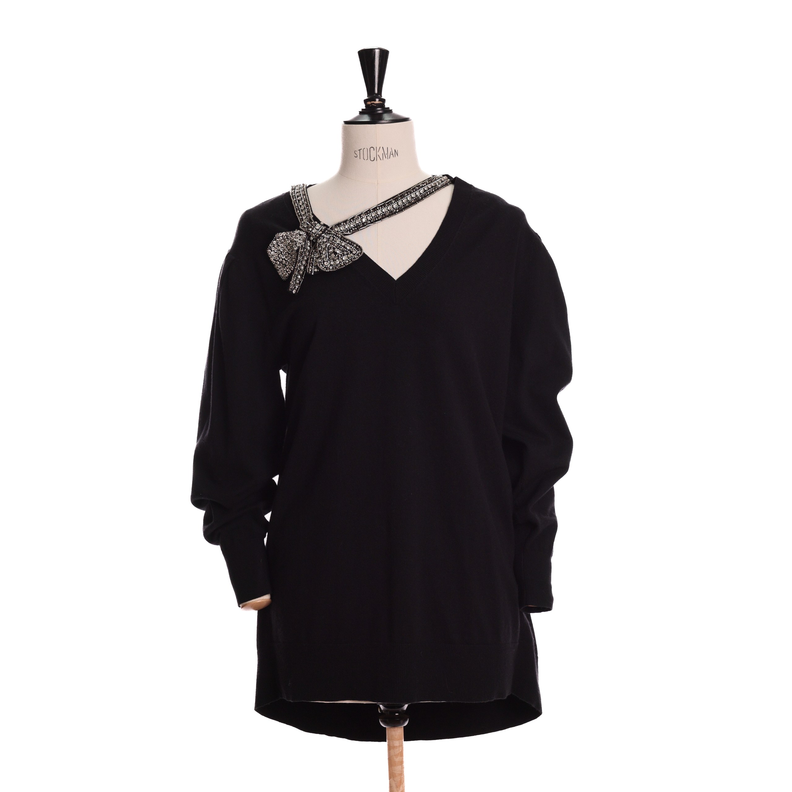 Свитер TWINSET XS Черный котон широкий/удлиненный,декоративный бант в камнях по вороту