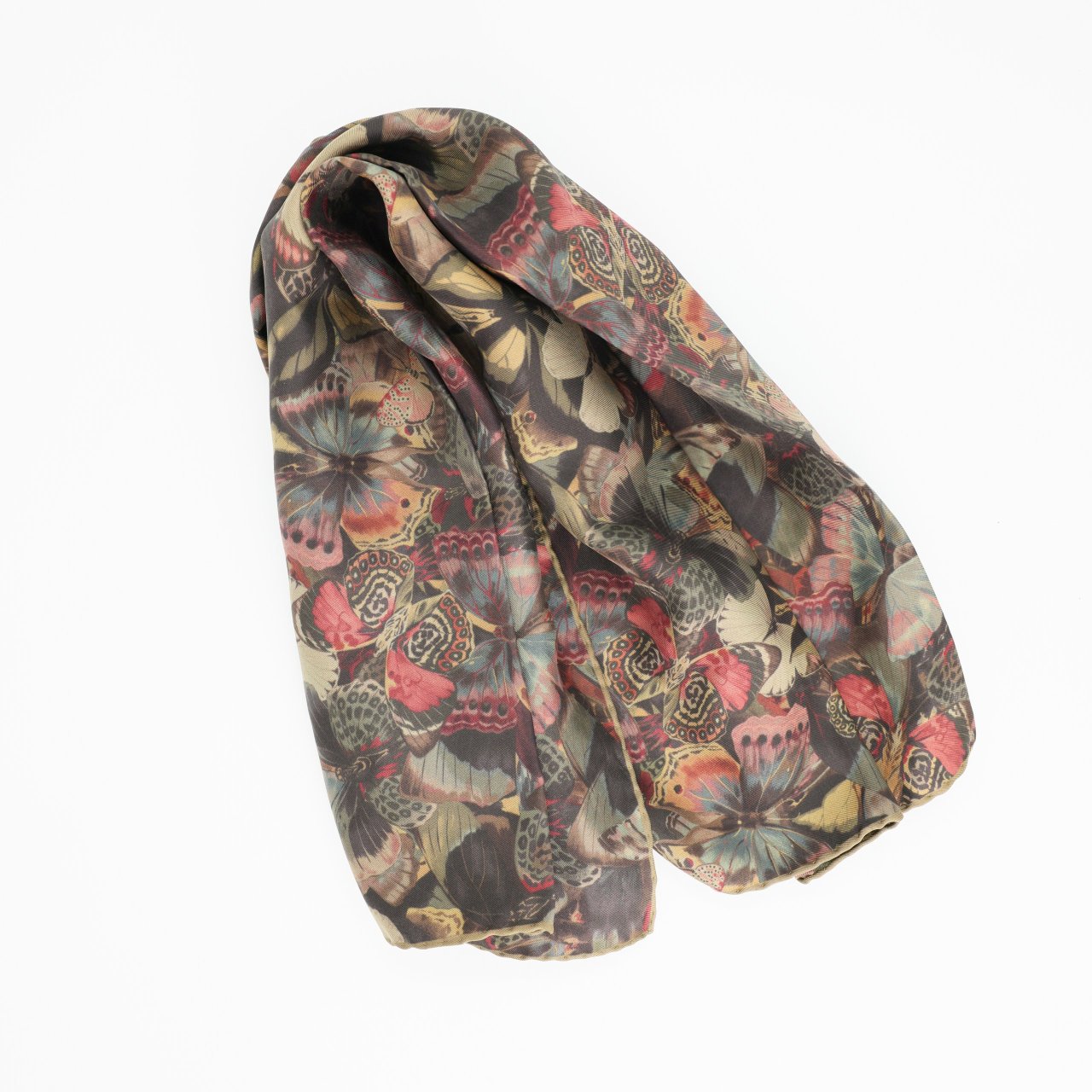 Платок Valentino шелк, зелено-коричневый в бабочках
