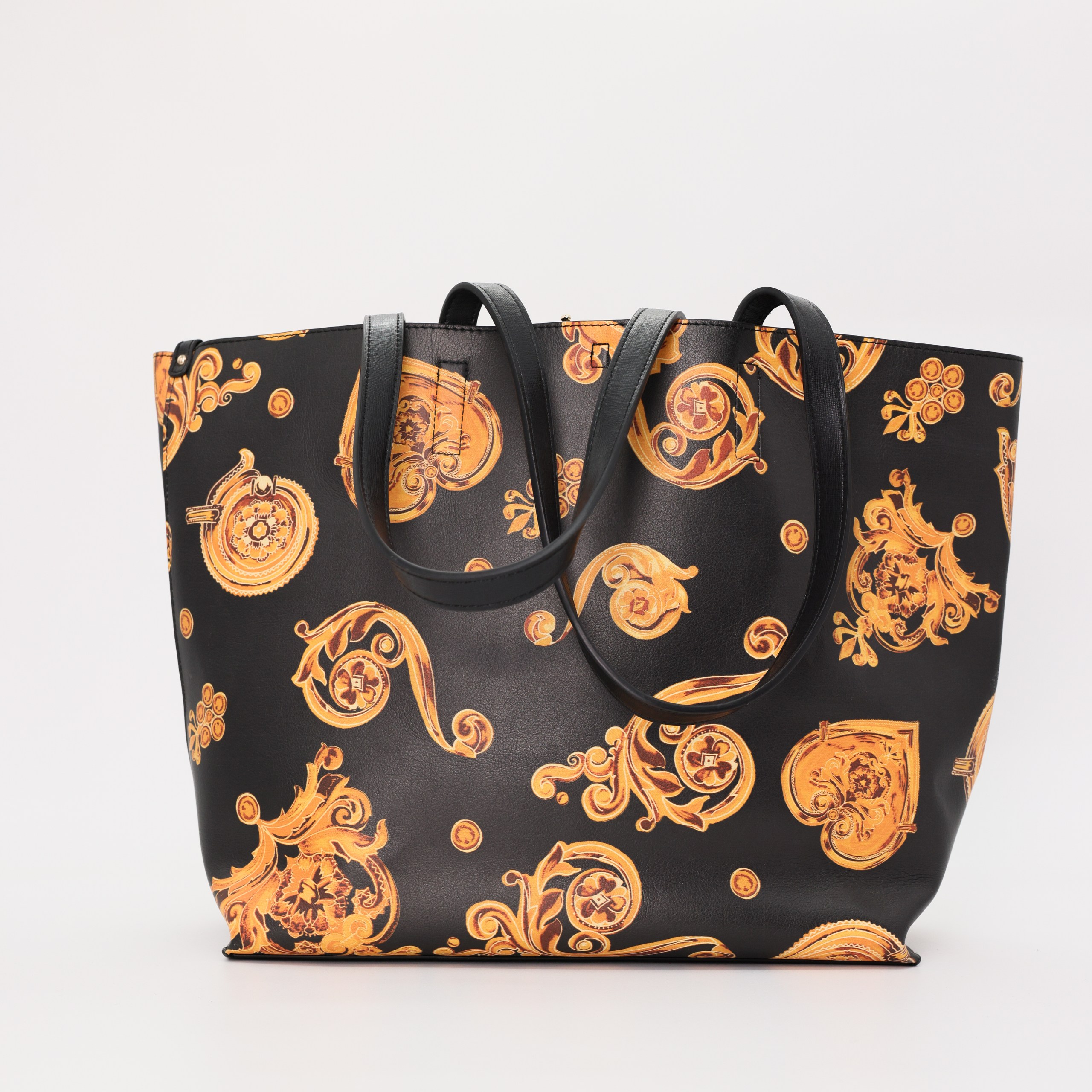 Сумка Versace Couture черная эко-кожа, золотистый барочный узор+косметичка