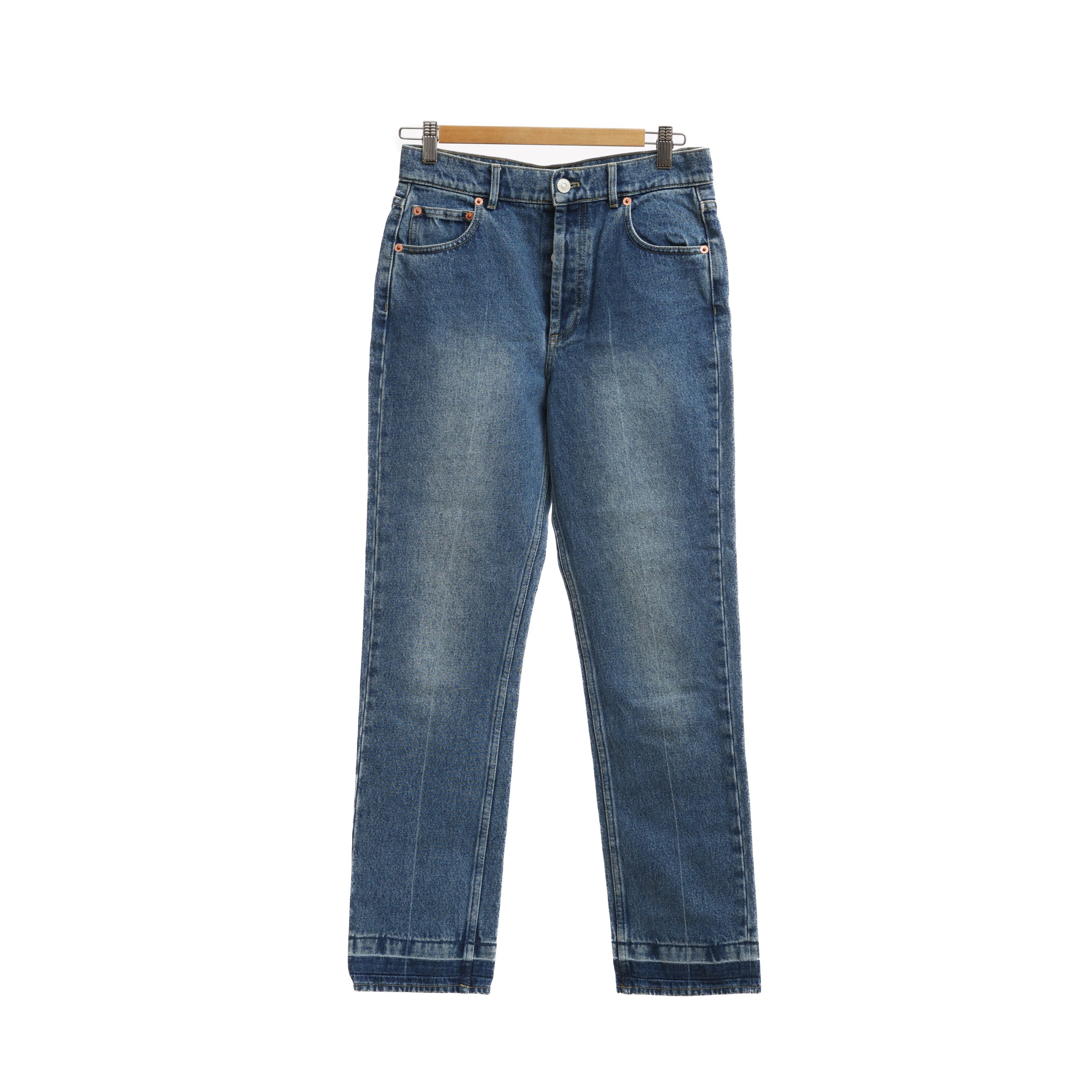 Джинсы BALENCIAGA 36 синий котон на пуговицах,имитация двойного края штанин