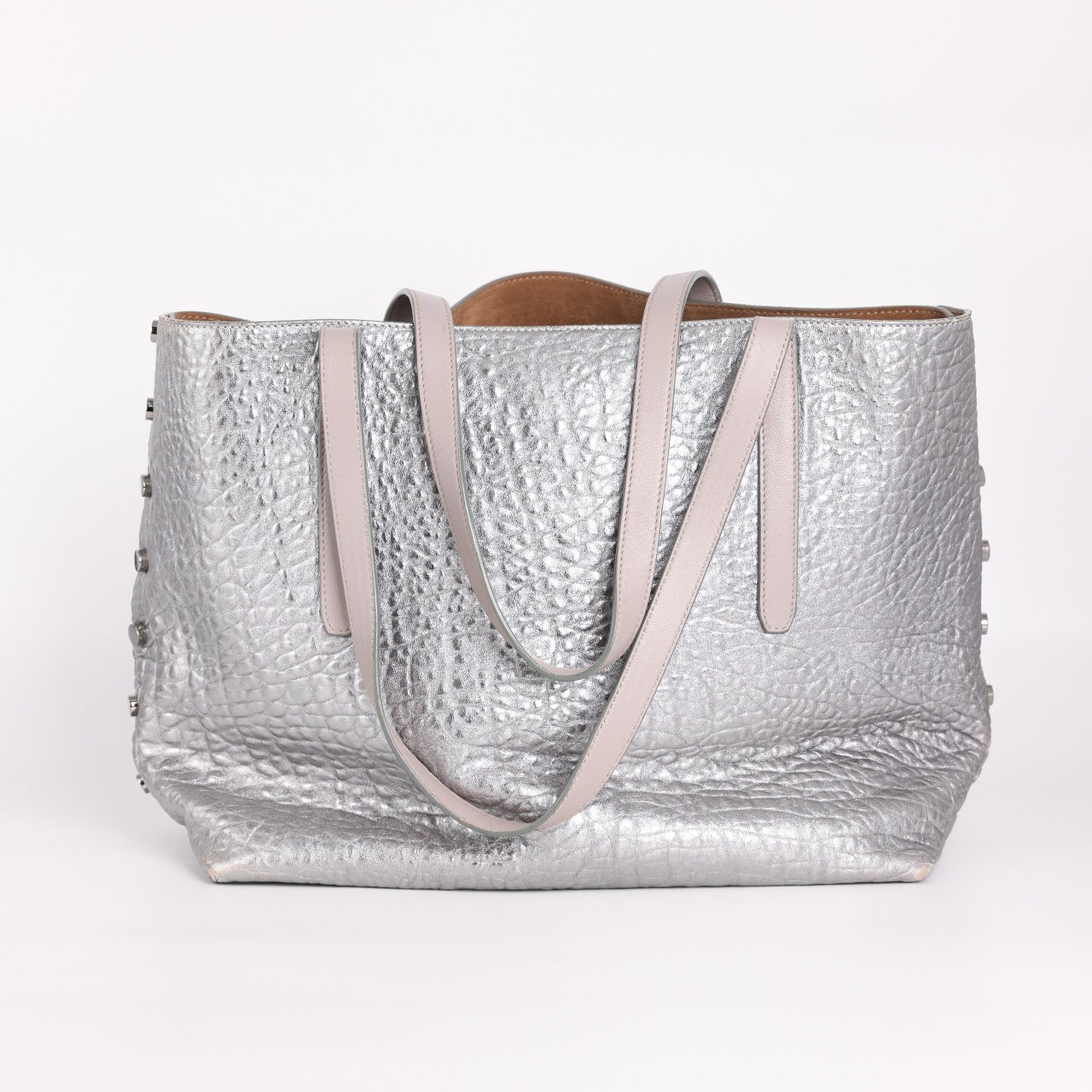 Сумка Jimmy Choo шоппер, каппучино замша/кожа, металлизированная кожа, стальная фурнитура