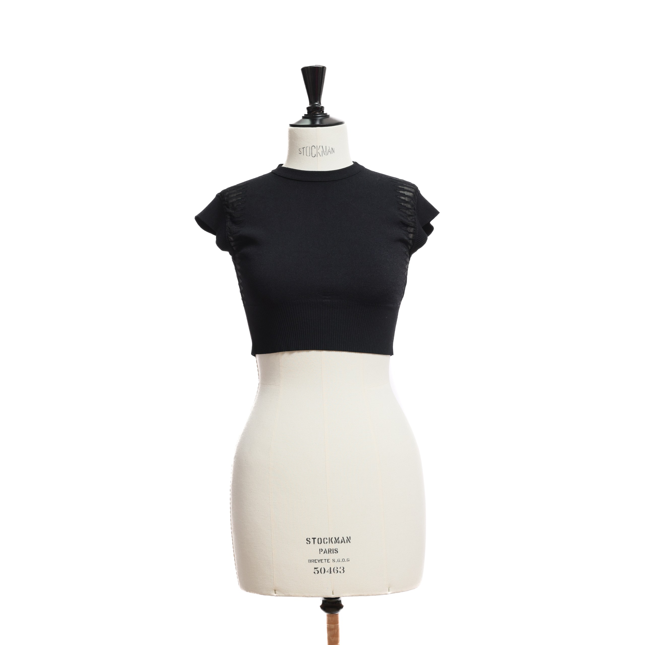 Топ ALEXANDER MCQUEEN M Черный вискоза короткий,резинки по краям,прозрачный декор по плечам