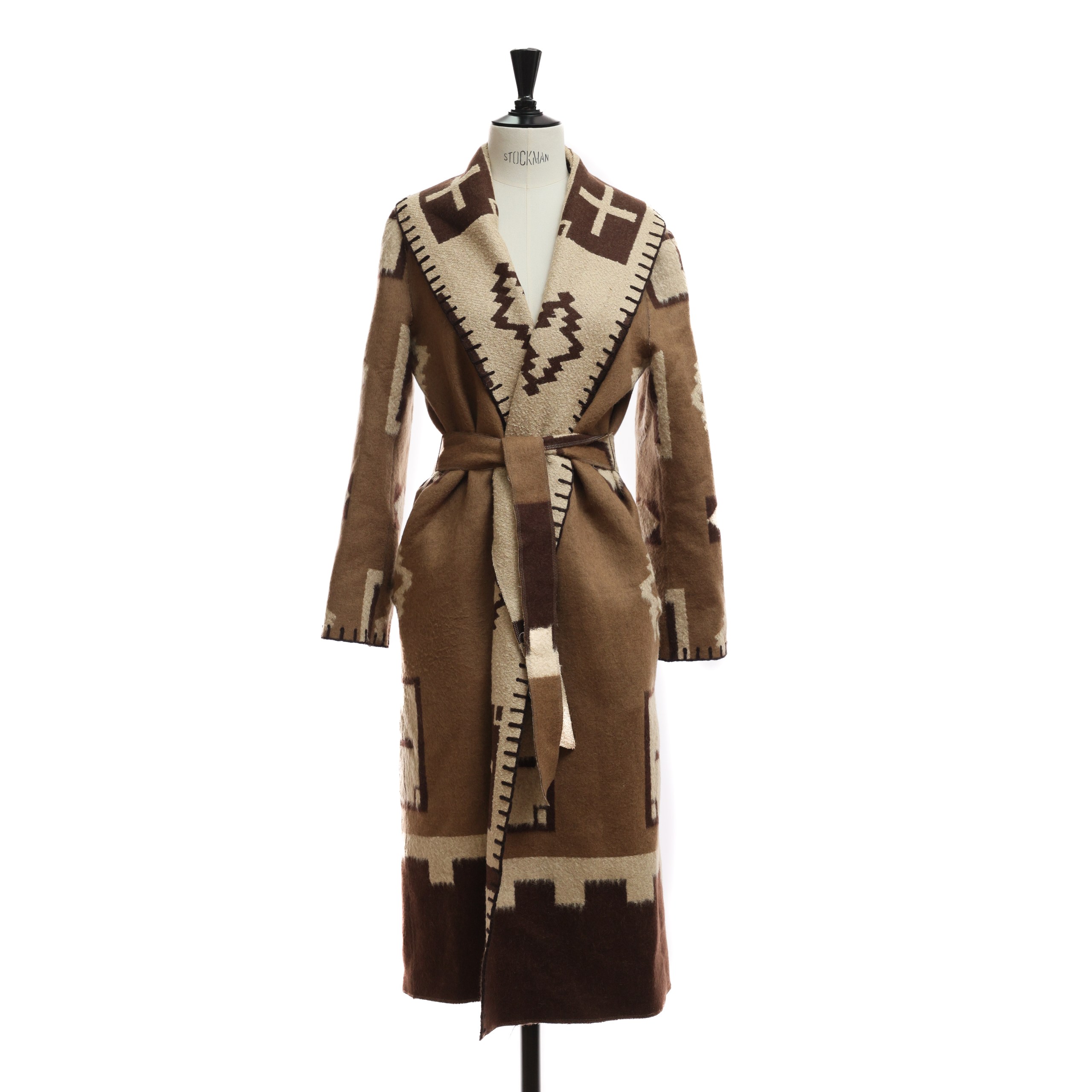 Пальто RALPH LAUREN 2 коричневый шерсть модель халат,отстроченые края,принт разные фигуры
