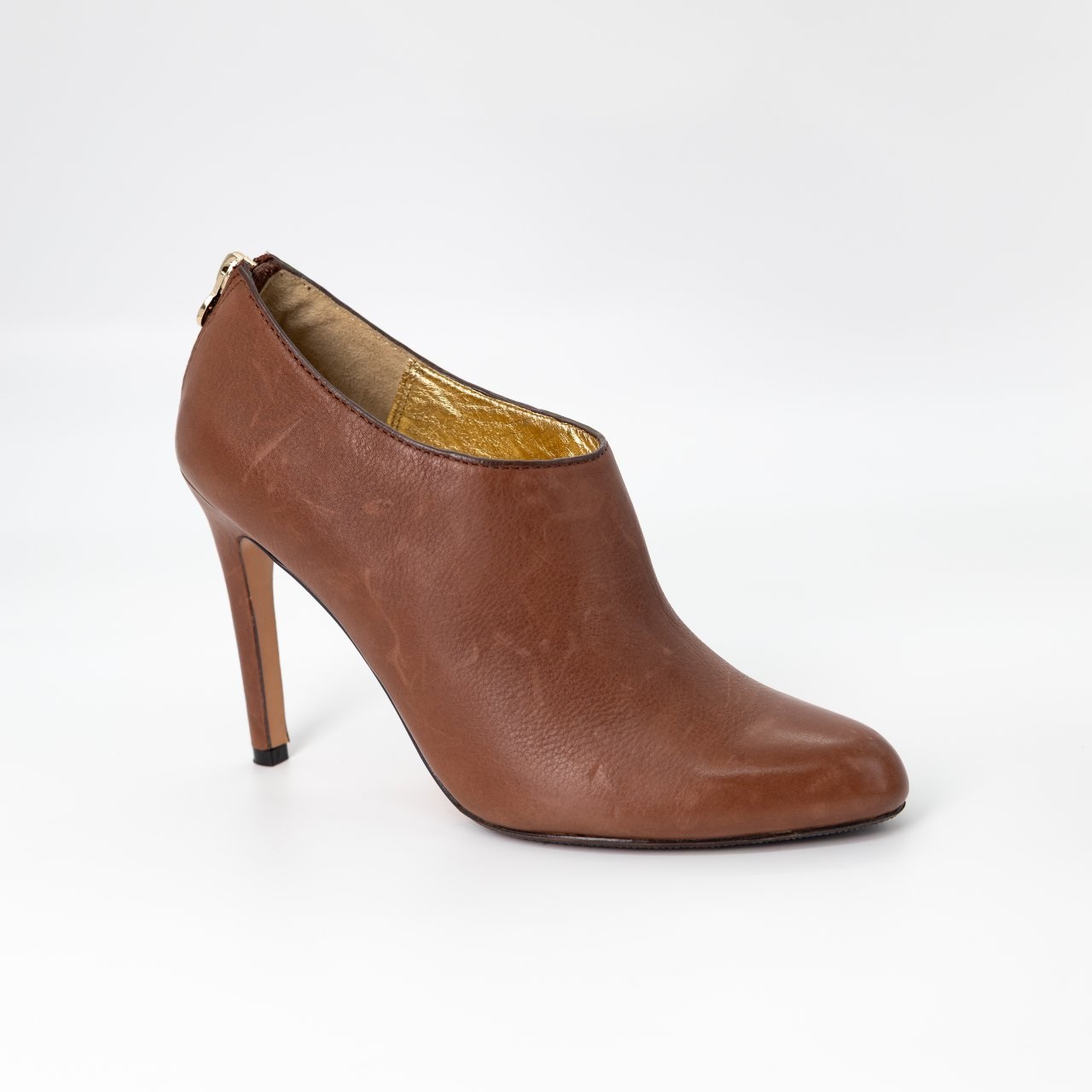 Ботильоны Coach 8B коричневая кожа, сзади зиппер с золотой бегунок. Коробка