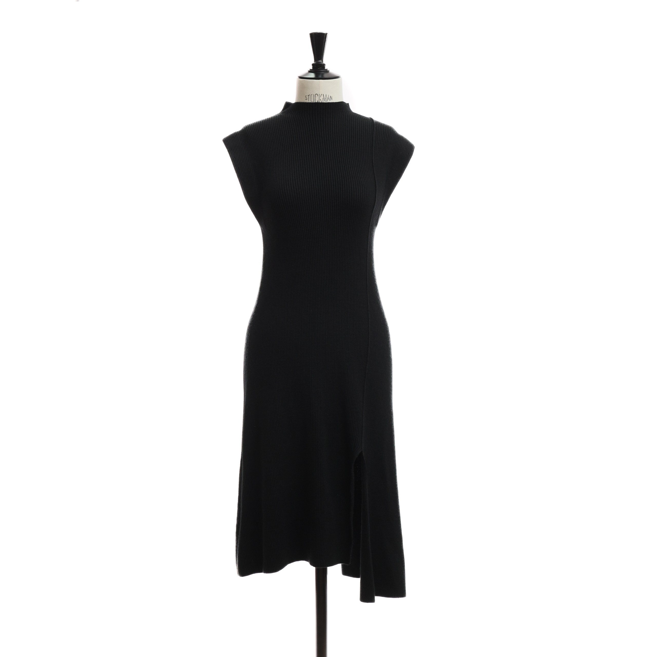 Платье Kenzo S черное миди в рубчик, без рукавов, разрезы слева спереди и сзади