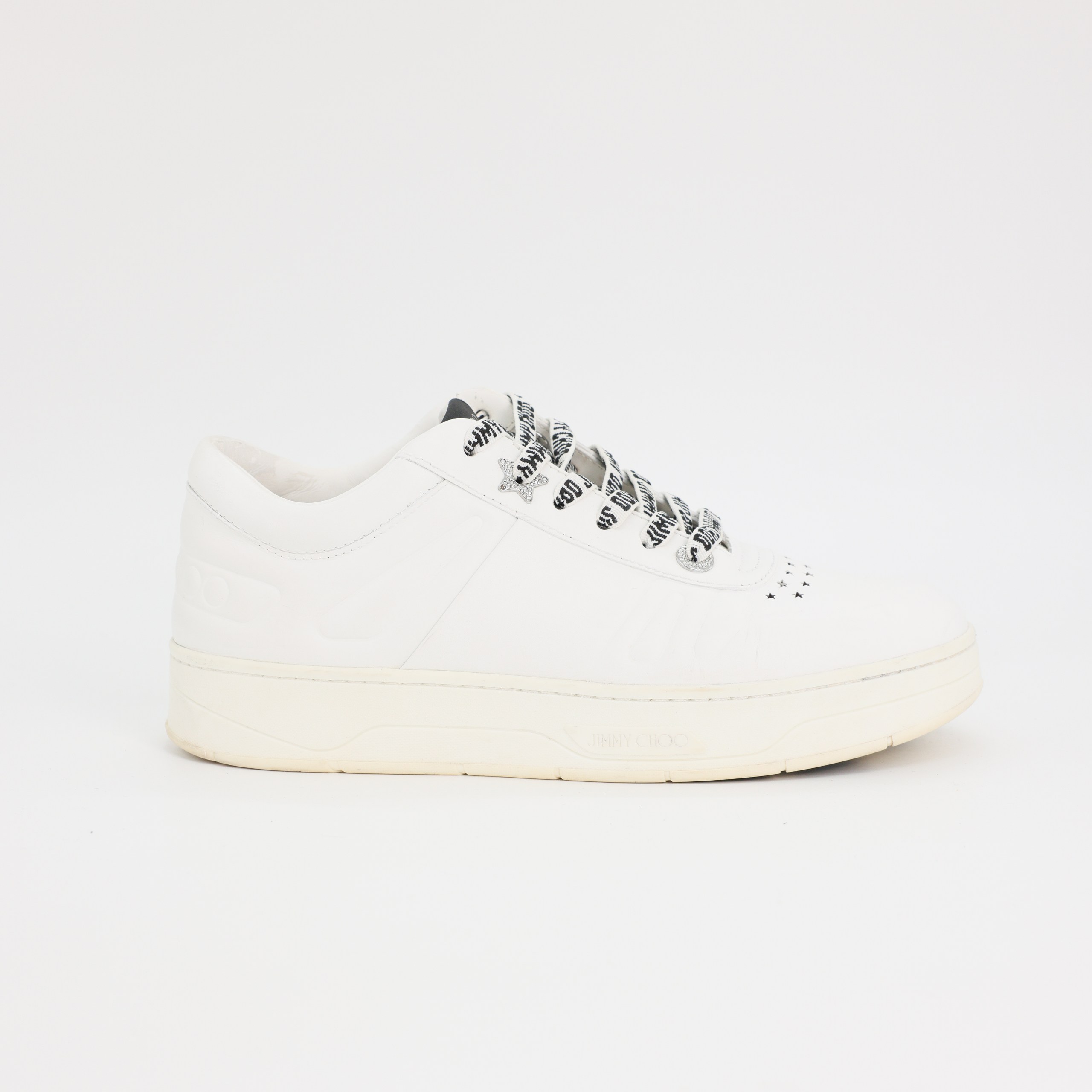 Кроссовки Jimmy Choo 39 белая кожа, перфорация звездочки, шнурки с лого. Коробка