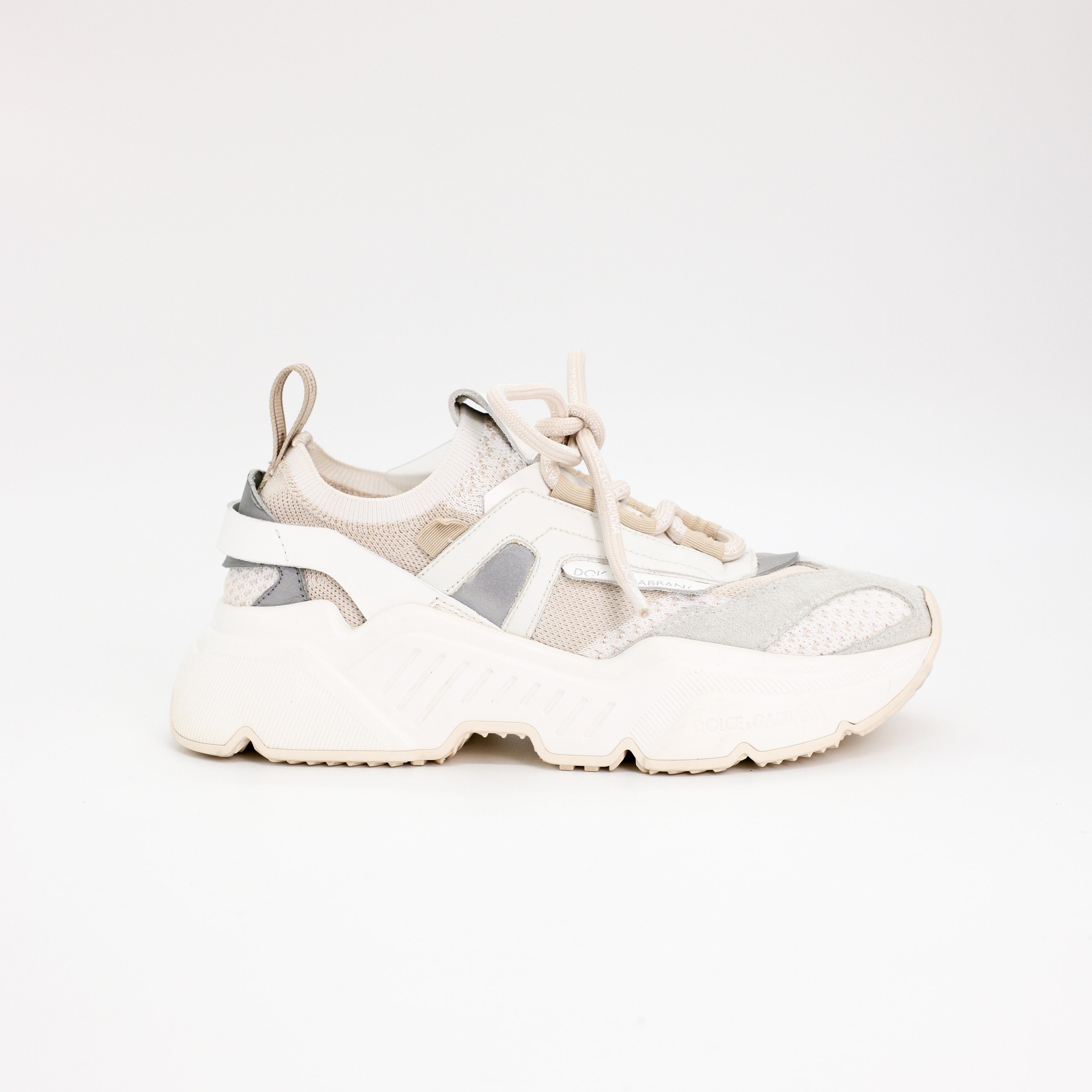 Кроссовки D&G 35 белая и серая кожа, салатовая замша, бежевый чулок. Коробка