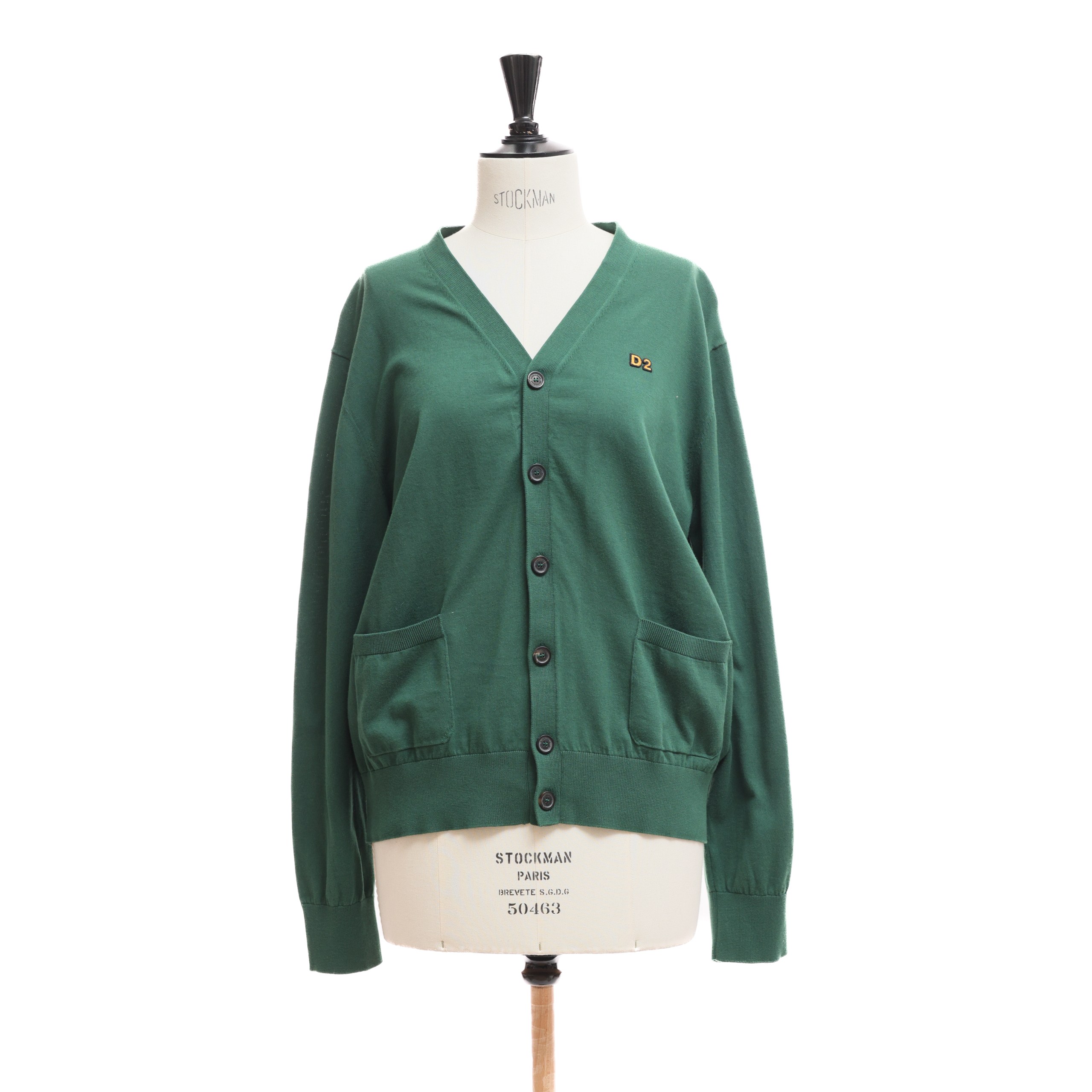 Кардиган DSQUARED2 M зеленый котон желтое лого по левой груди,пуговицы,два кармана