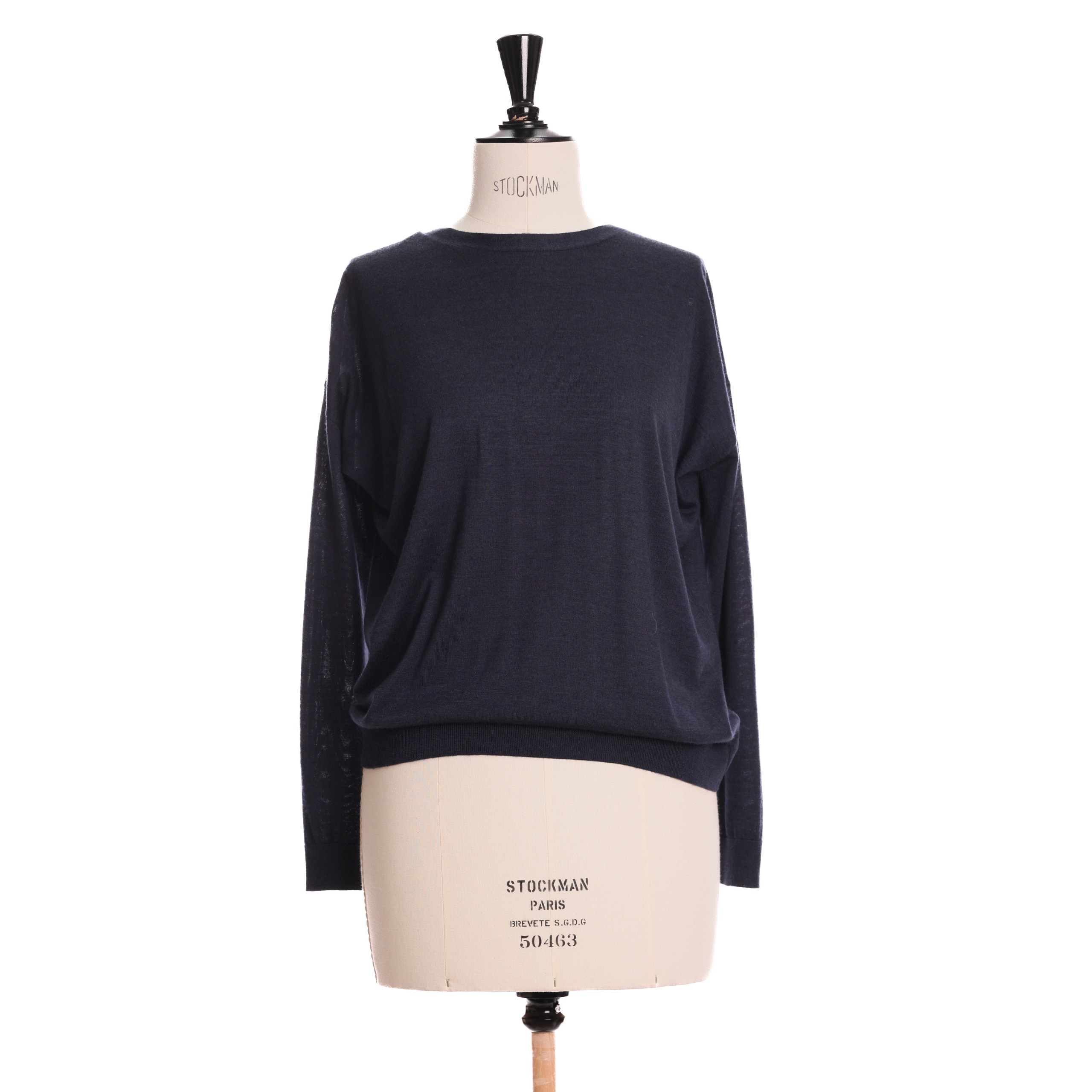 Топ BRUNELLO CUCINELLI XS темно-синий кашемир открытая спинка с декоративными подвесками