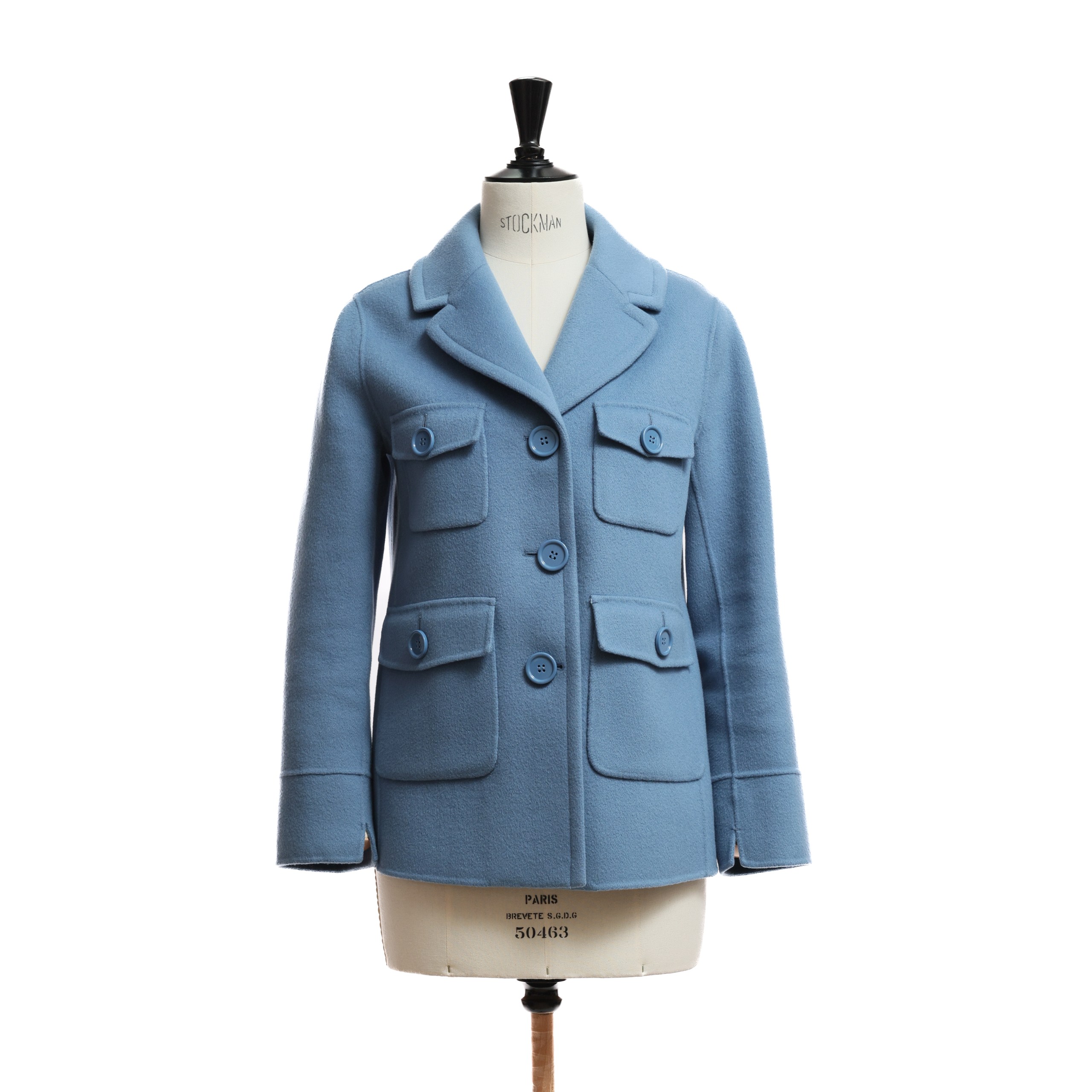 Полупальто MAX MARA 44 ГОЛУБОЙ шерсть на пуговицах,четыре кармана