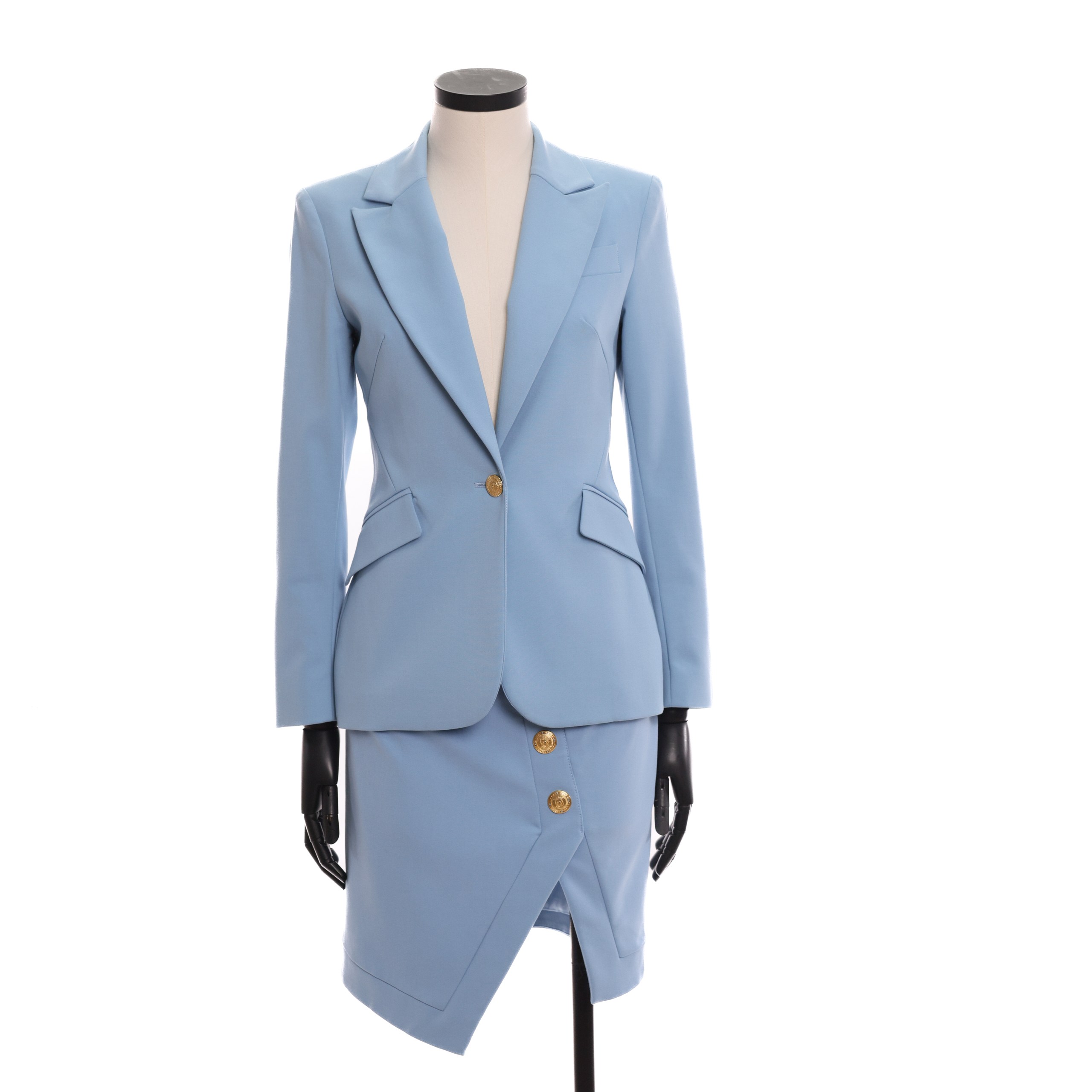 Сет FLAVIO CASTELLANI S Голубой котон юбка с золотыми пуговицами,приталенный пиджак