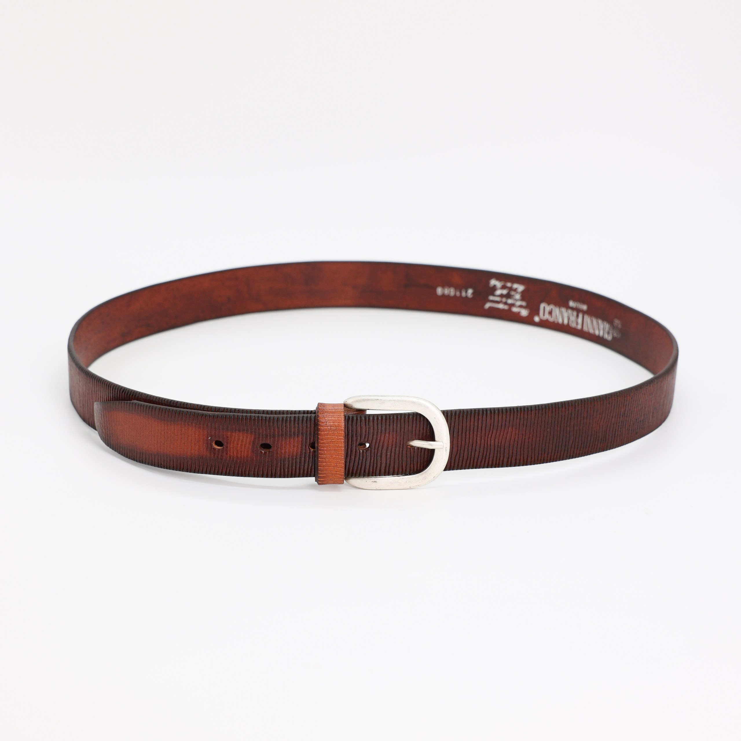 Ремень GIANNI FRANCO 105 коричневый кожа крупное плетение, белый метал пряжка. Комплект