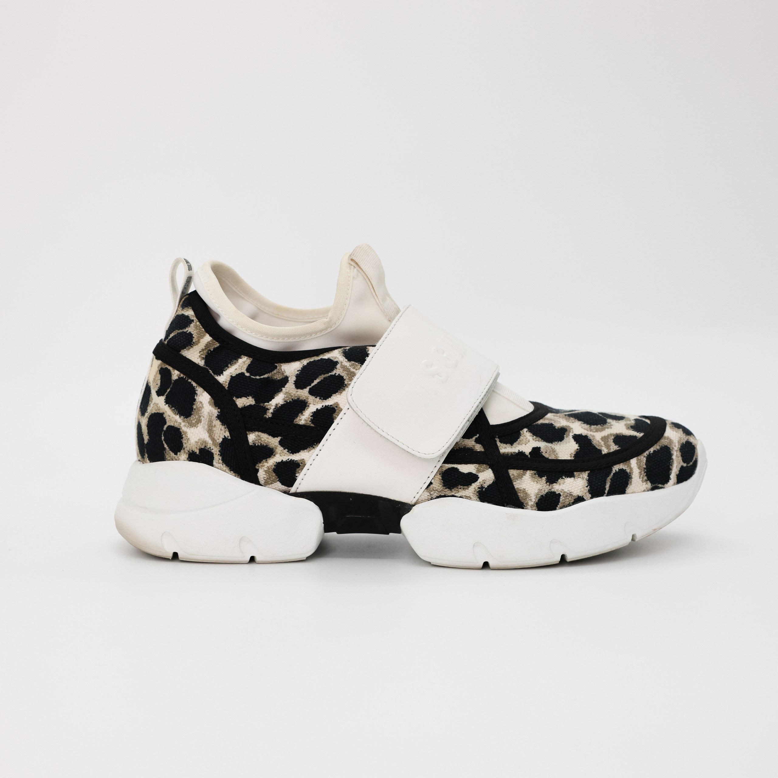 Кроссовки MSGM 37 белай кожа, пятнистый деним, белый нейлон, репсовая лента