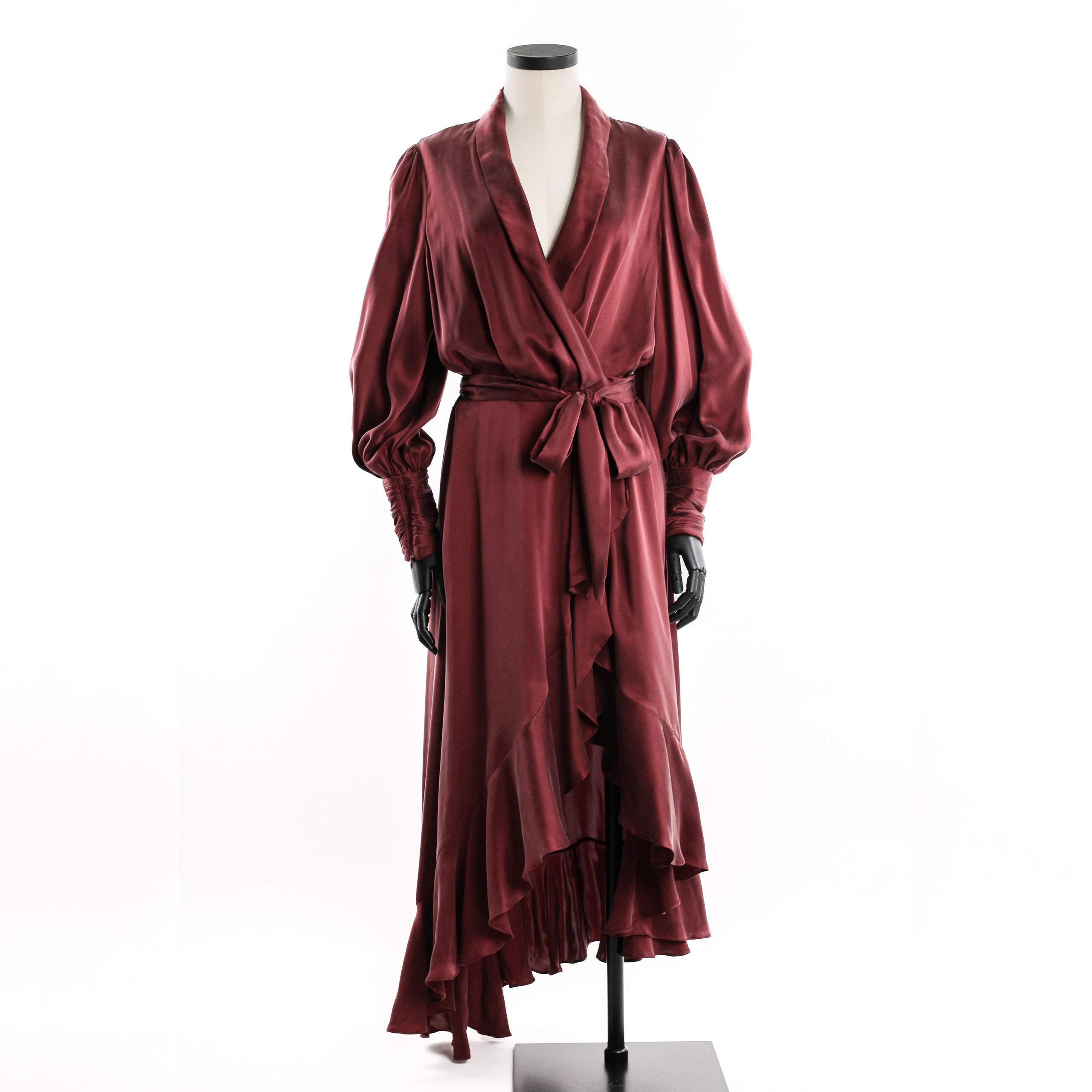 Платье ZIMMERMANN 3 Бордо шелк на заязке,рюши по краям,укороченный перед,удлиненный зад,сборка на пояснице