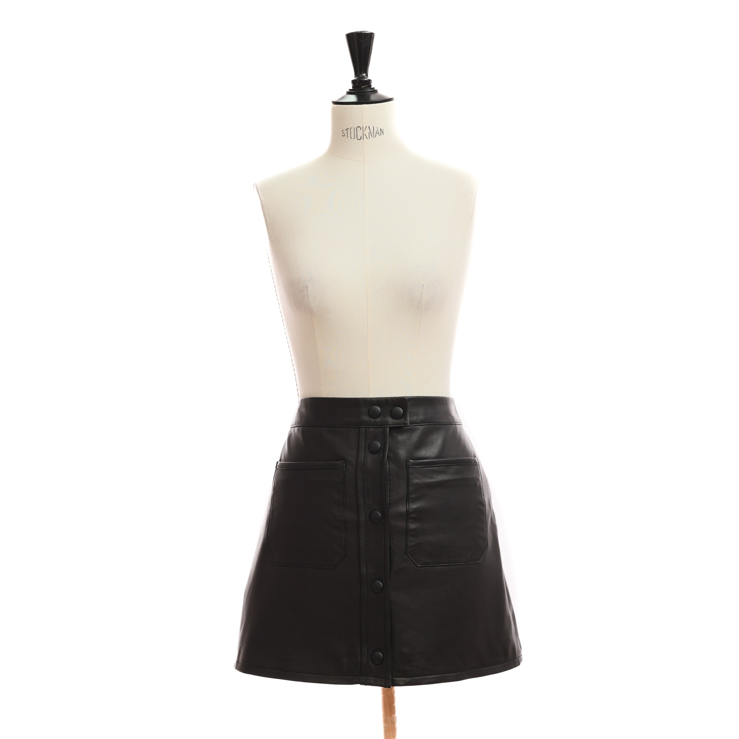 Юбка FRAME 27 Черный кожа на пуговицах,два квадратных кармана