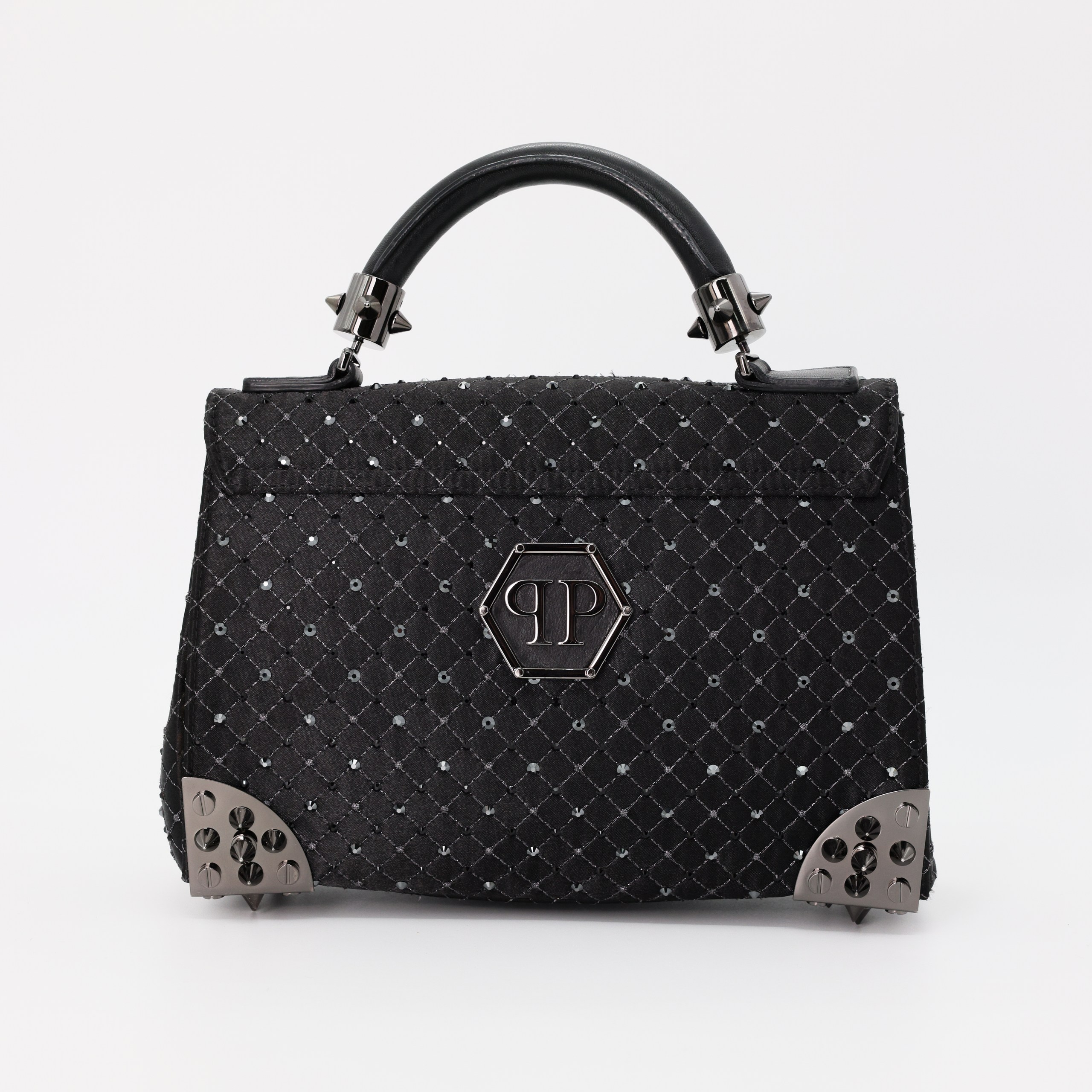 Сумка Philipp Plein черный сатирн, вышивка сеткой, стразы, стады