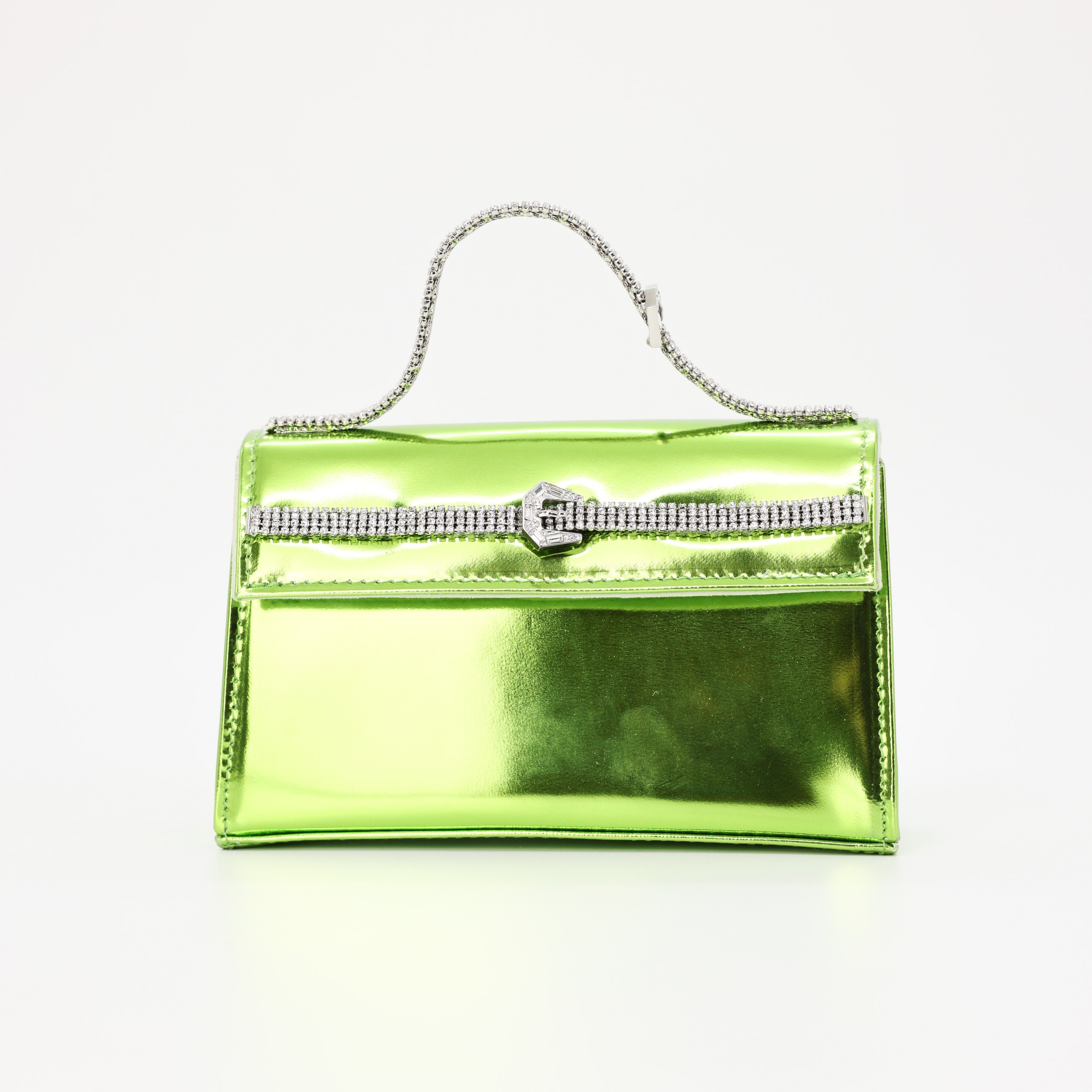 Сумка S GEDEBE мини Салатовый  металик, ручка стразы, пыльник