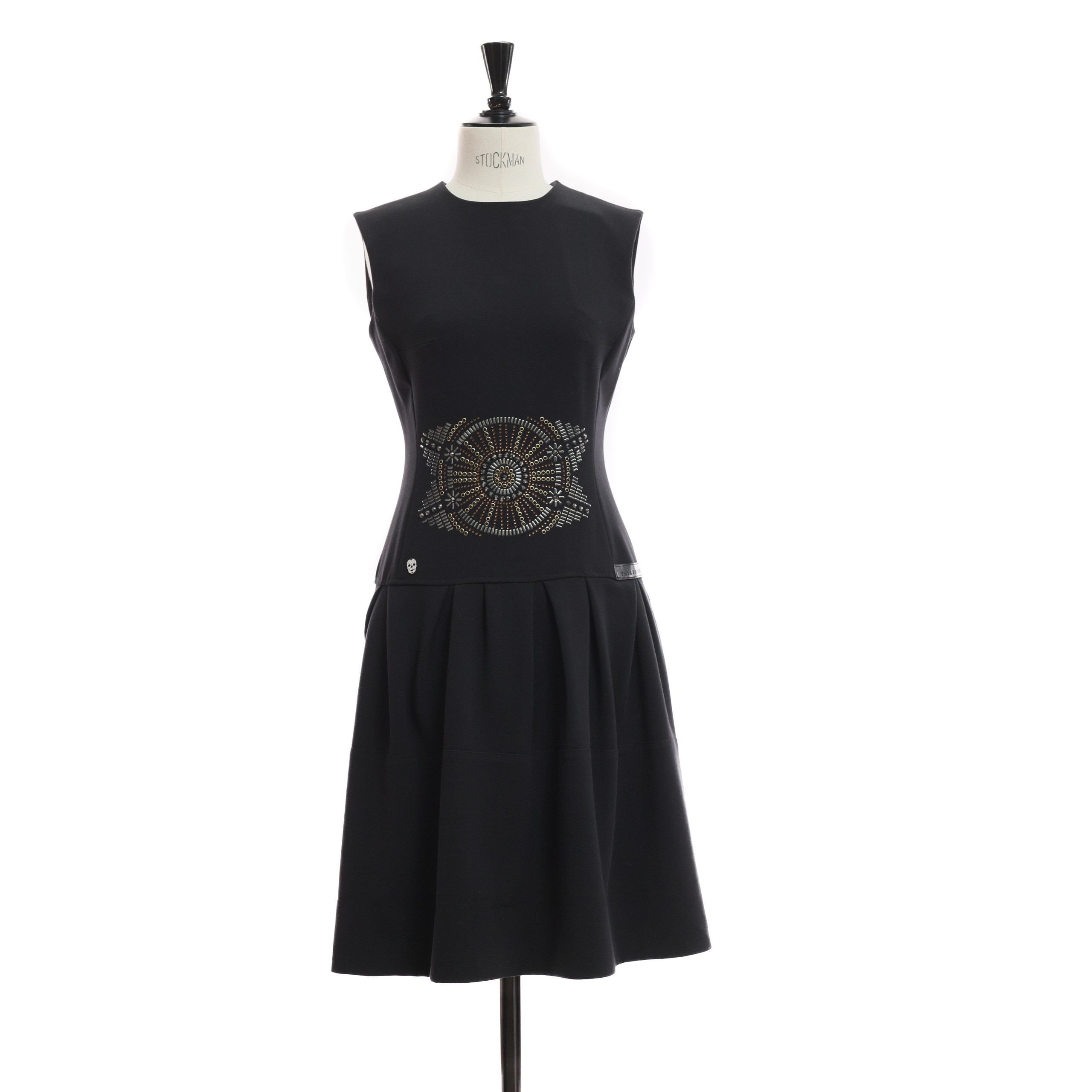 Платье PHILIPP PLEIN L Черный текстиль декор из страз по середине,без рукавов,кожанное лого с боку