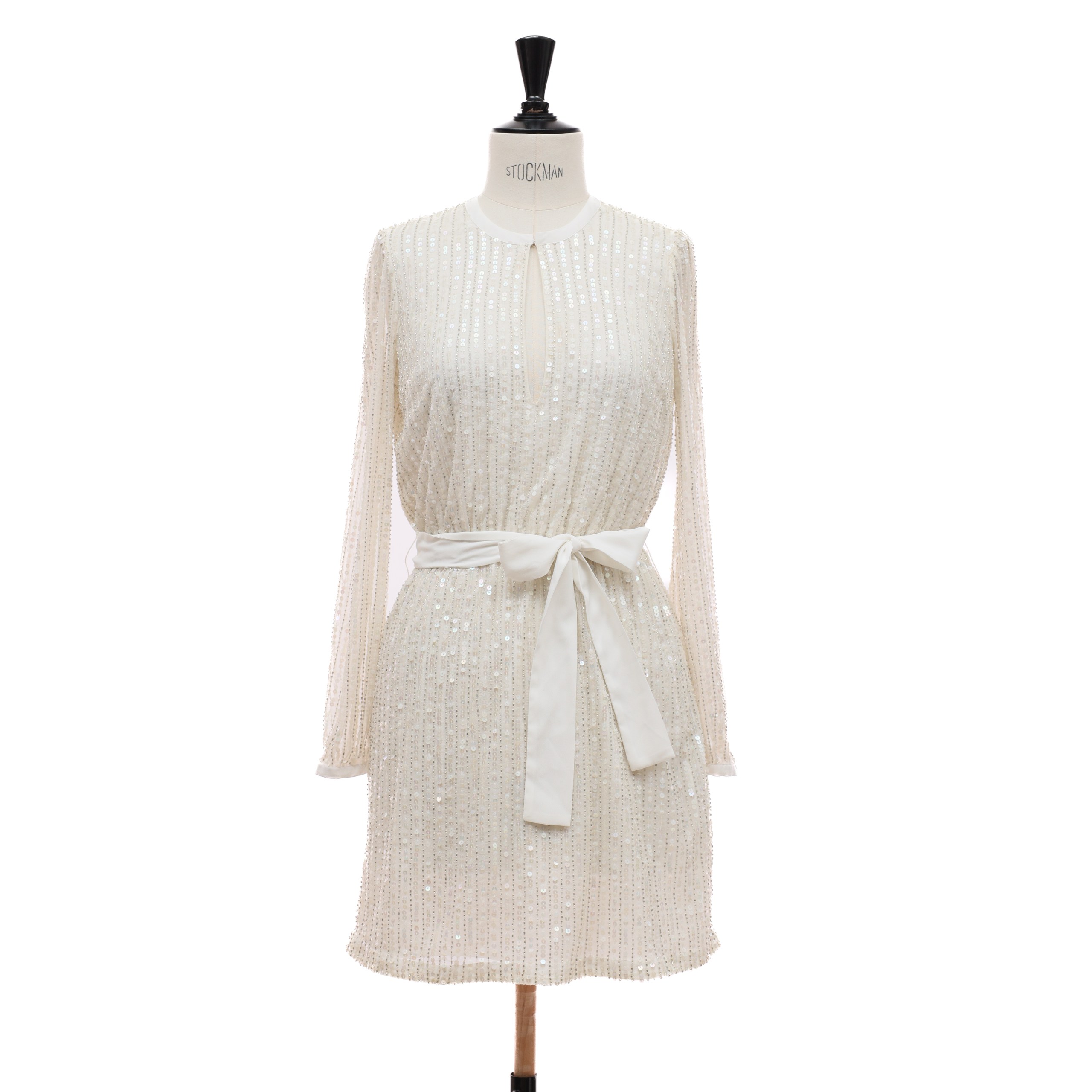 Платье TWINSET 40 Айвори текстиль пайетки/бисер,резиночка по талии,открытое декольте