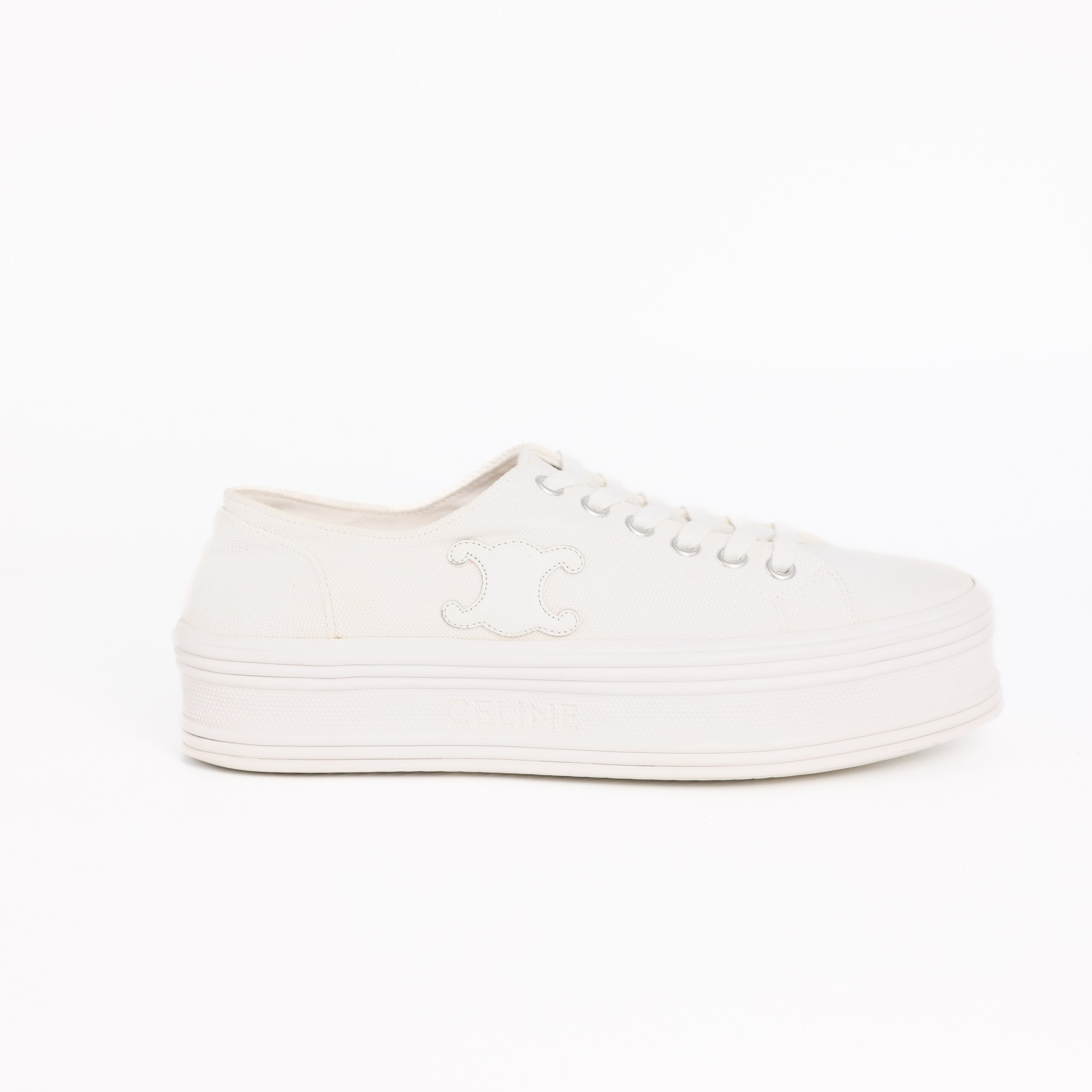 Кеды CELINE 36 Белый BLANC текстиль кожаное лого сбоку